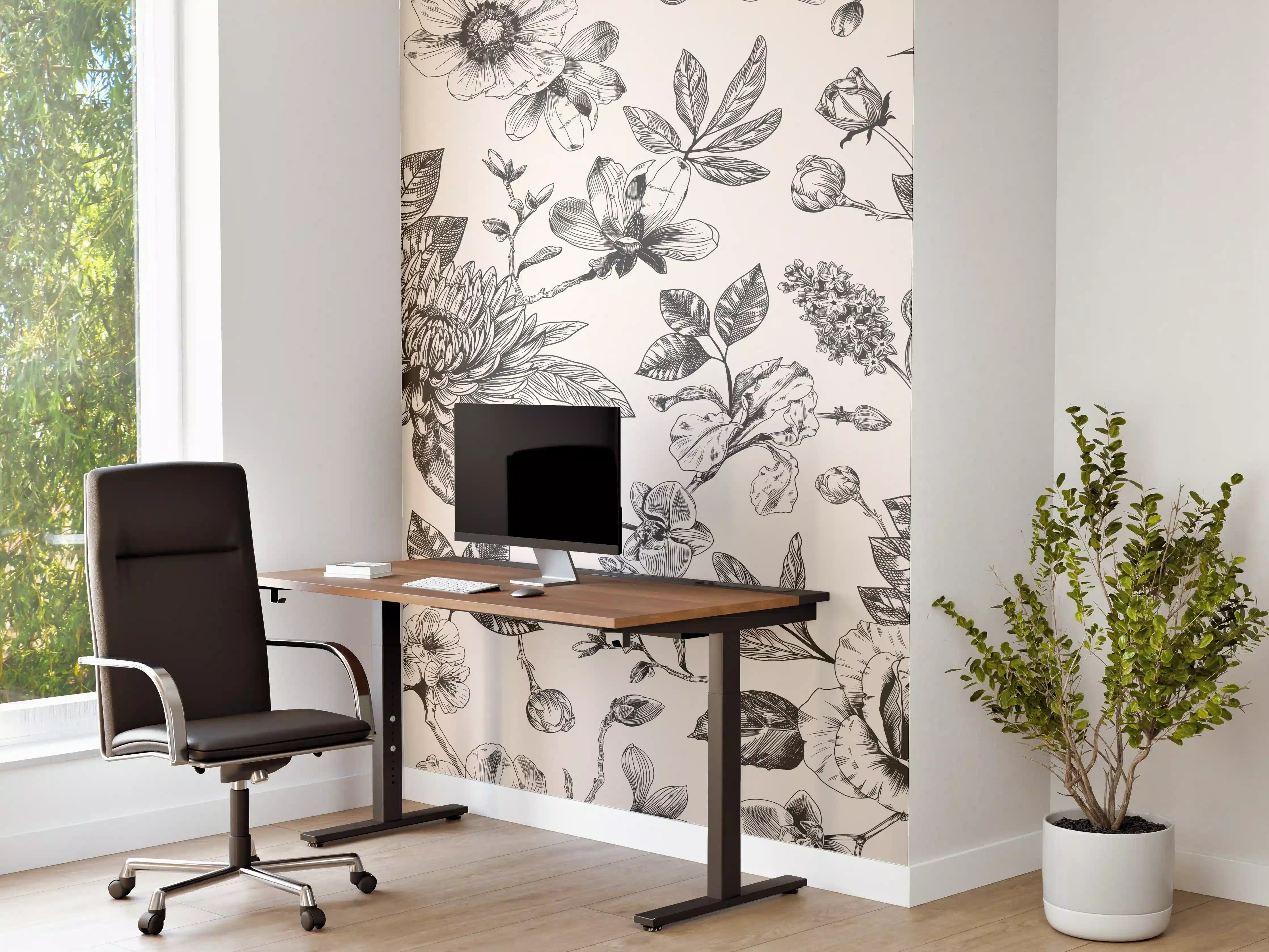 Büro Wandgestaltung - Vintage-Blumen Schwarz-Weiß