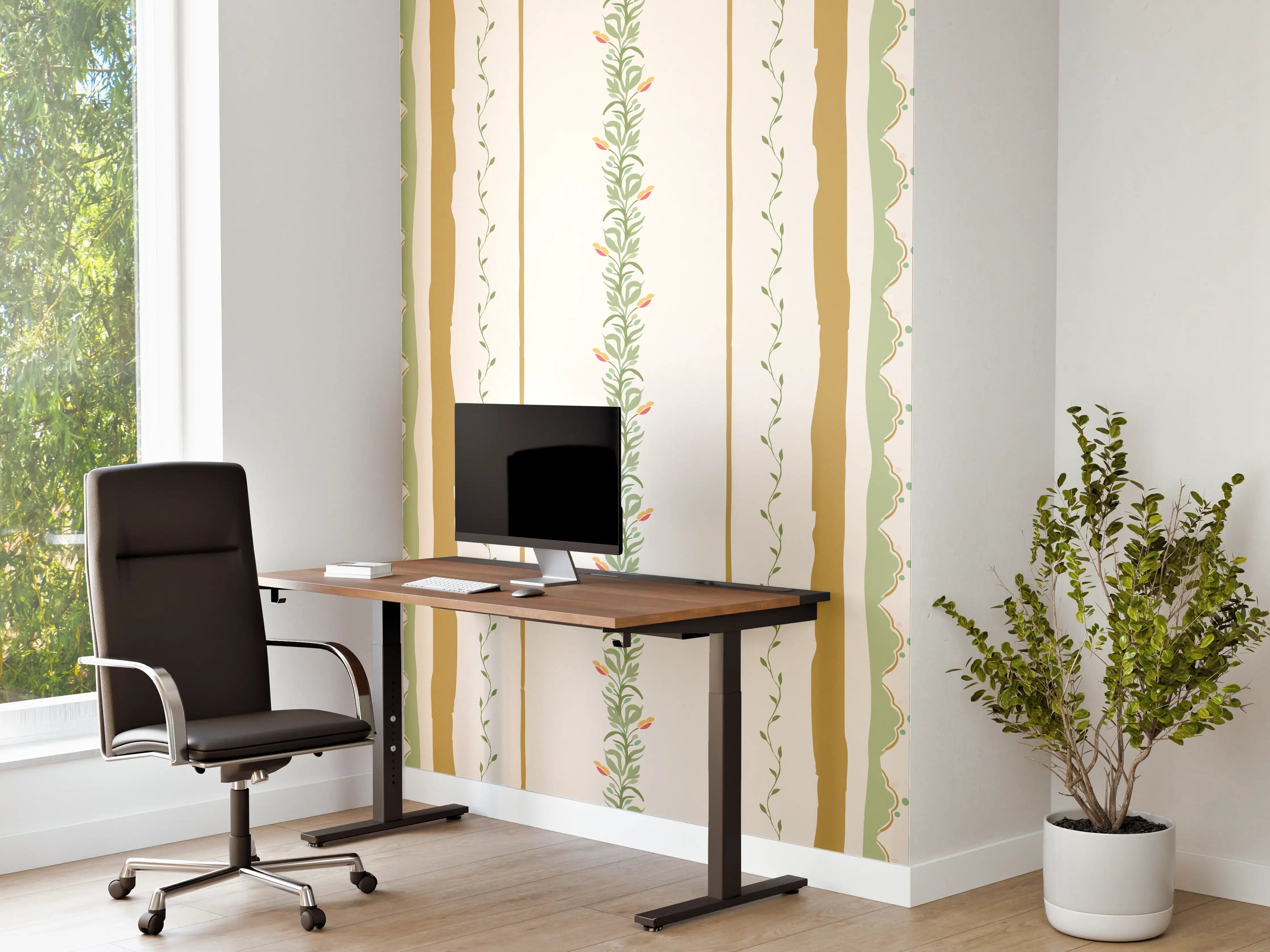 Büro Wandgestaltung - Vintage-Blumen Tapete Beige-Grün