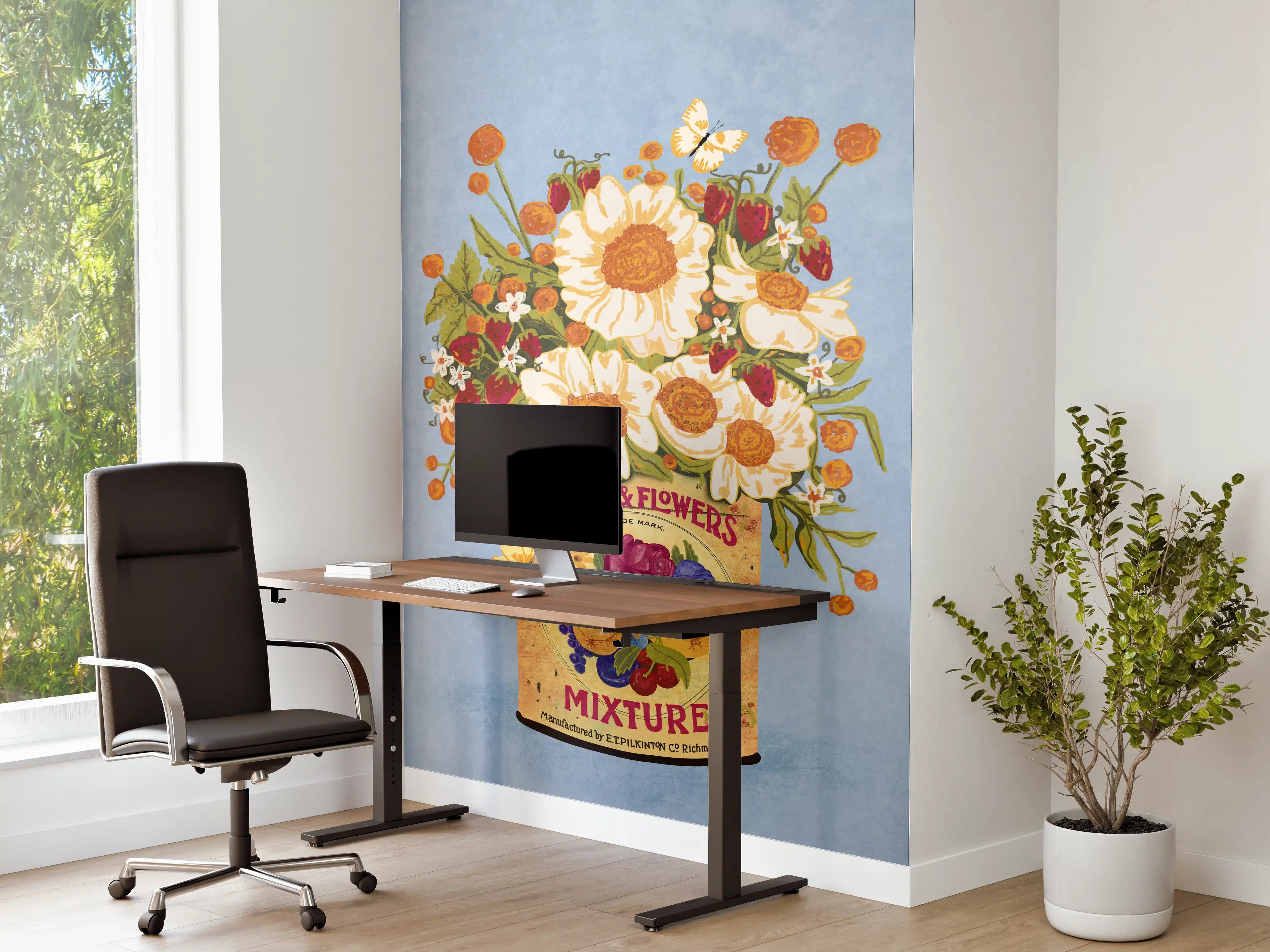 Büro Wandgestaltung - Vintage Blumenillustration Bunt
