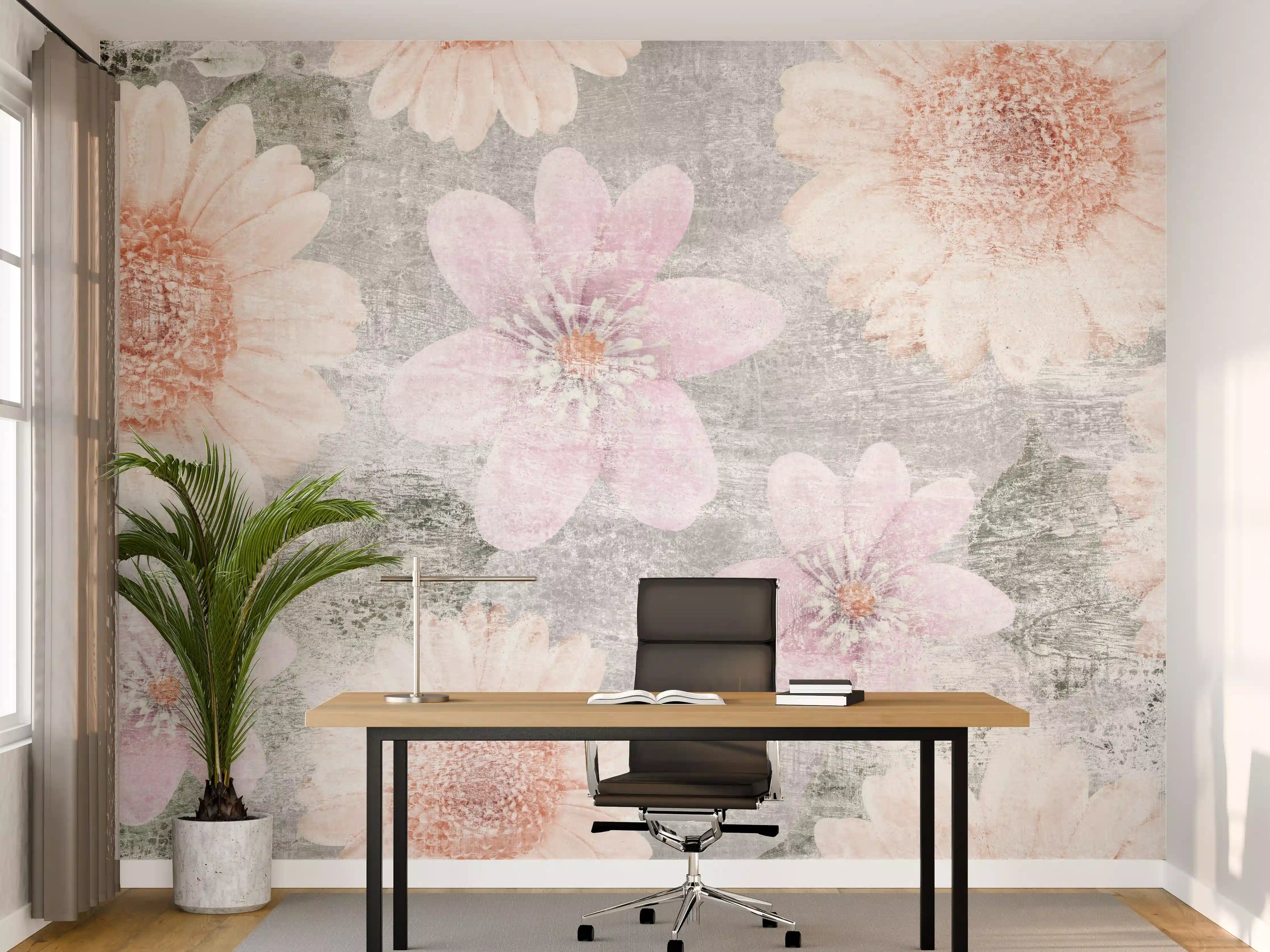 Büro Wandgestaltung - Vintage Blumenkunst  - Zeichnung