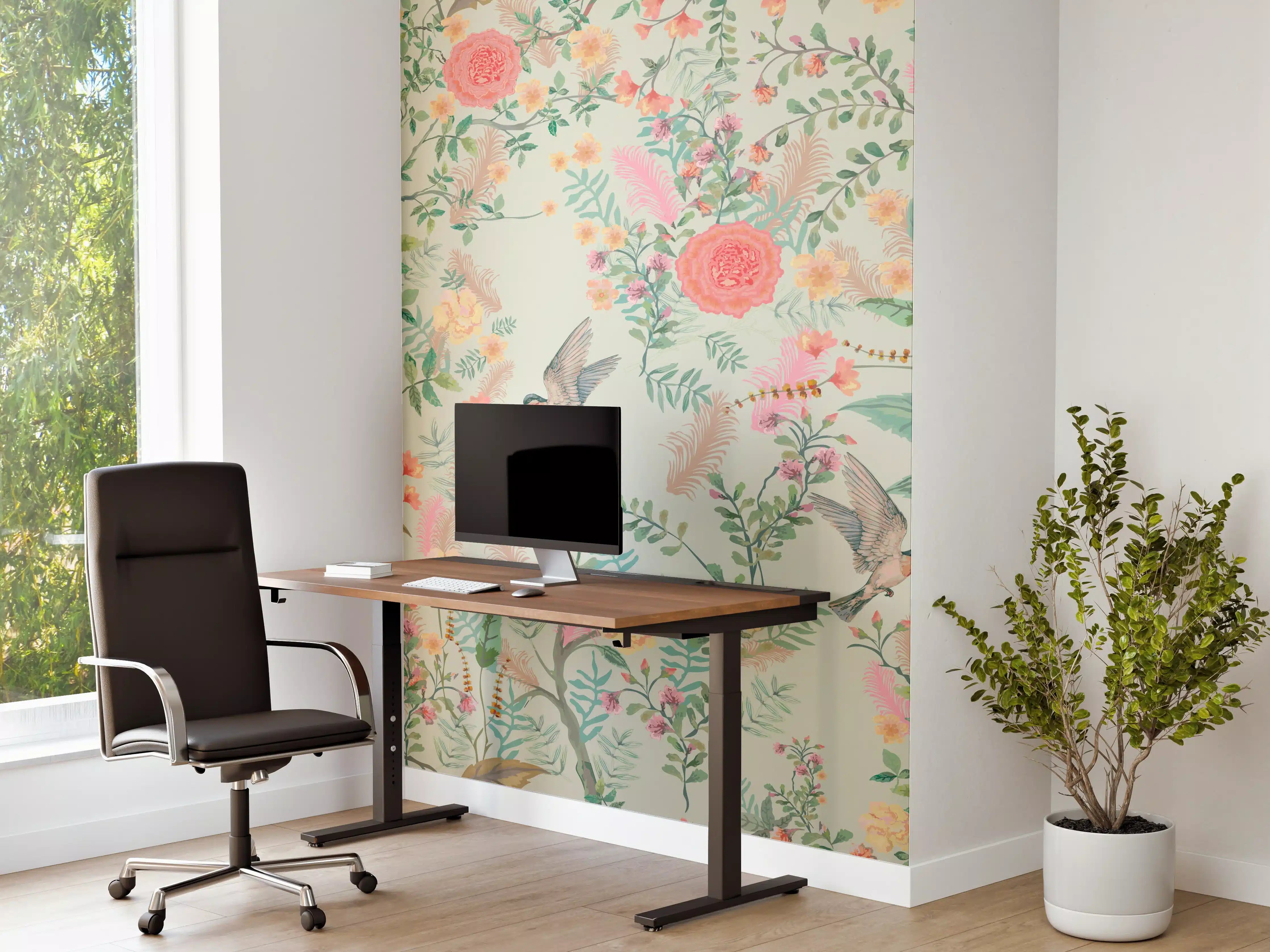 Büro Wandgestaltung - Vintage-Blumenmuster Grün-Rosa