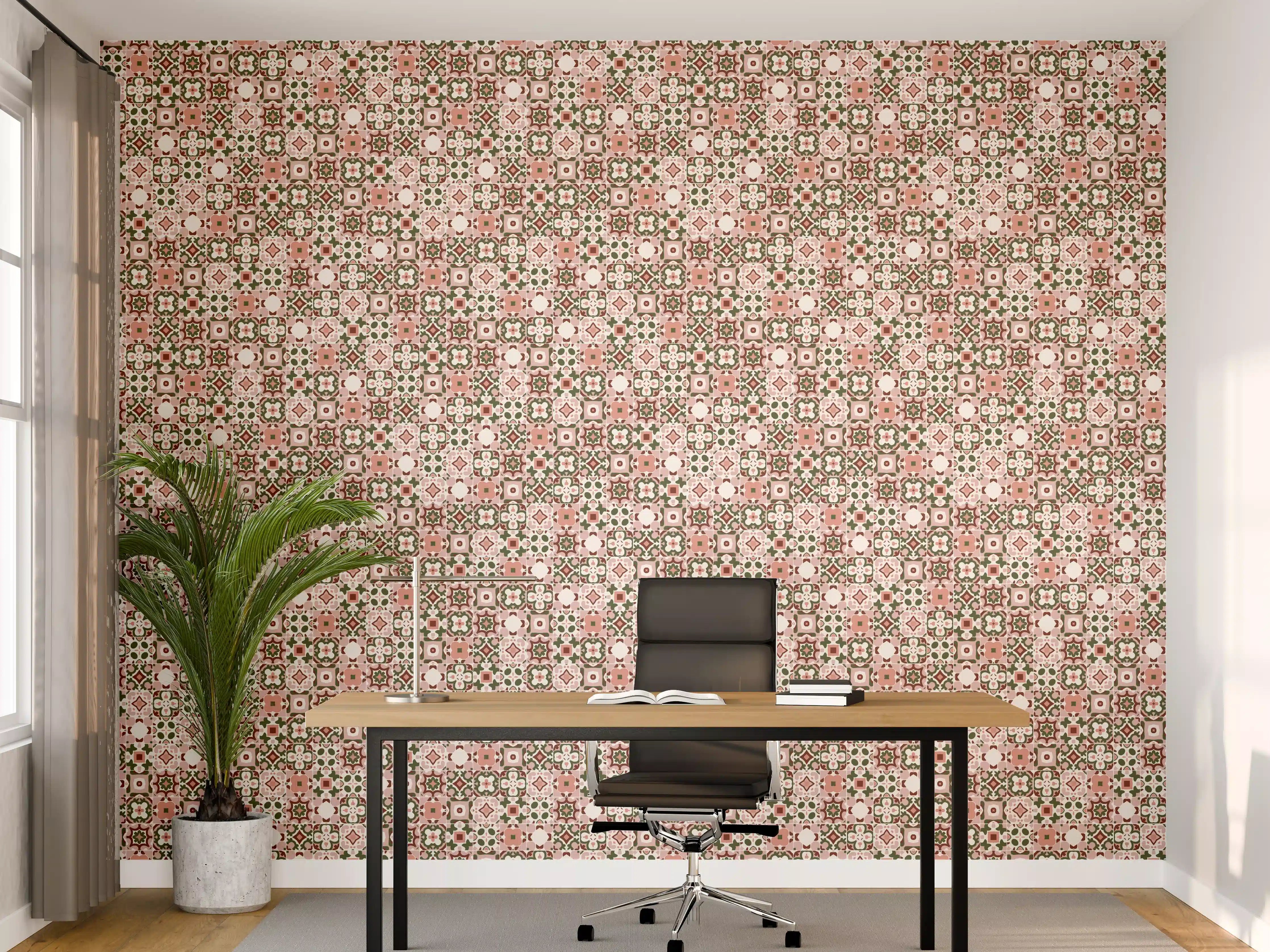 Büro Wandgestaltung - Vintage Blumenmuster Stoff