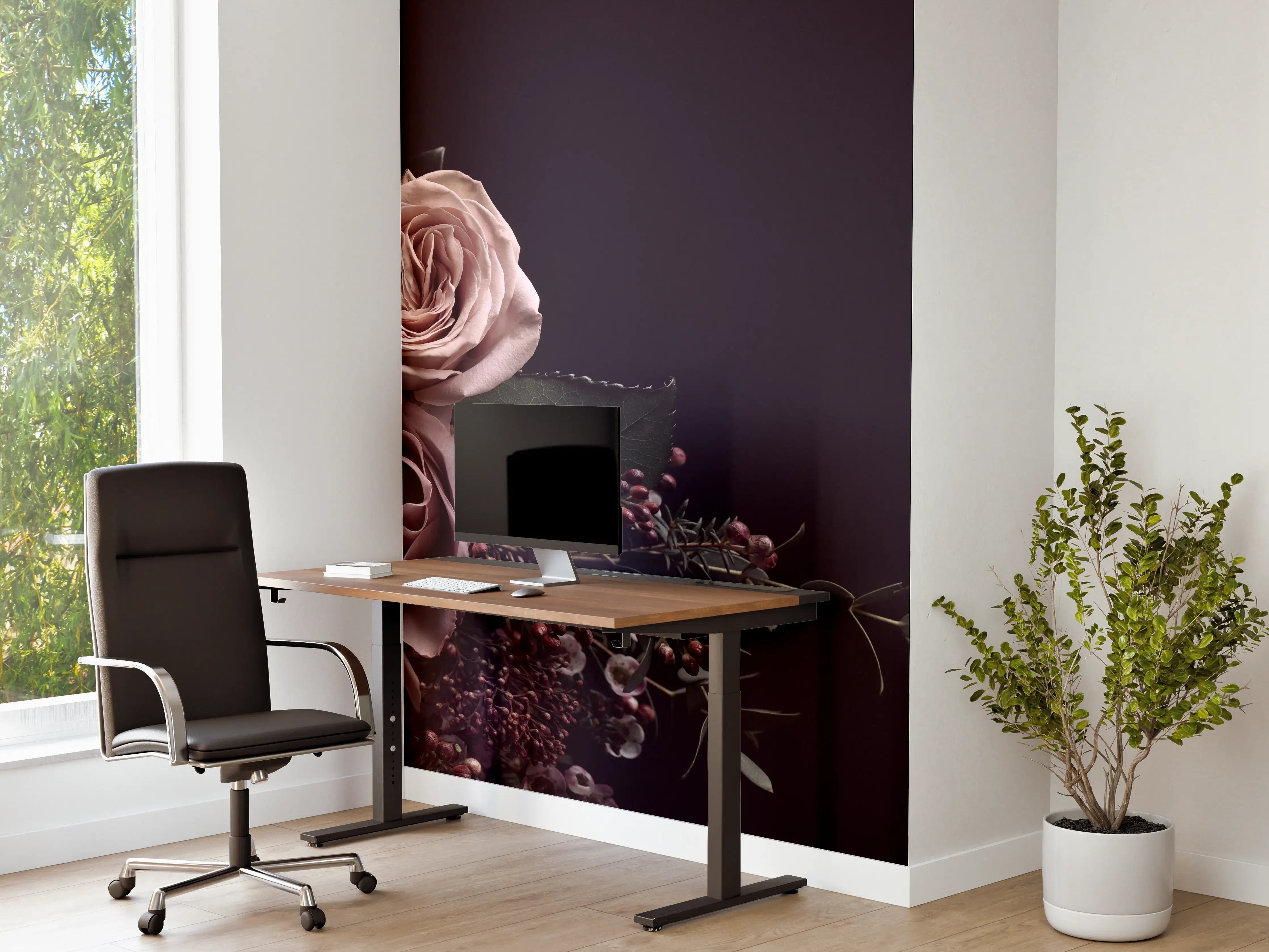 Büro Wandgestaltung - Vintage Blumenstrauß auf schwarzem Hintergrund