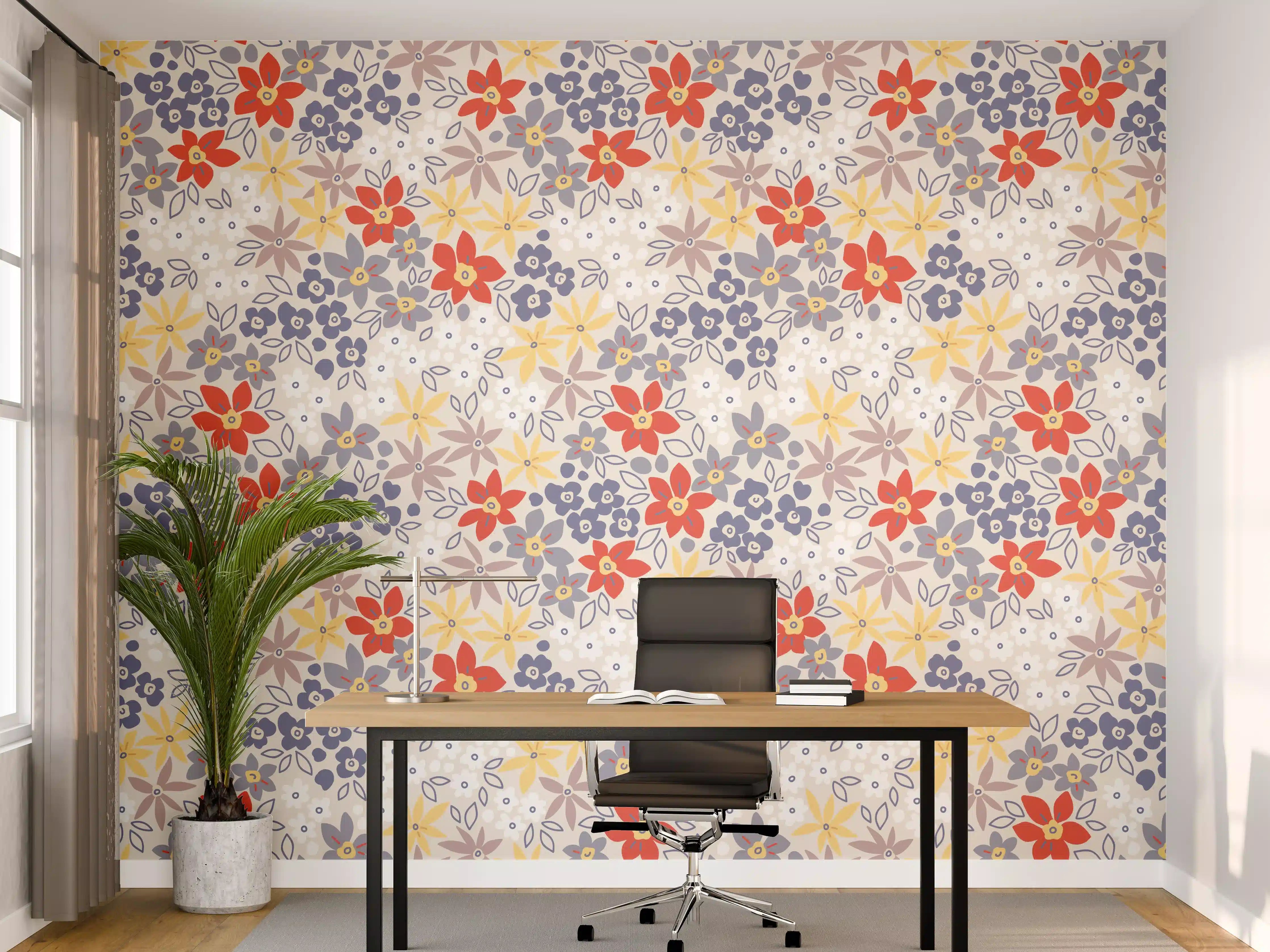 Büro Wandgestaltung - Vintage Ditsy Blumenmuster Beige