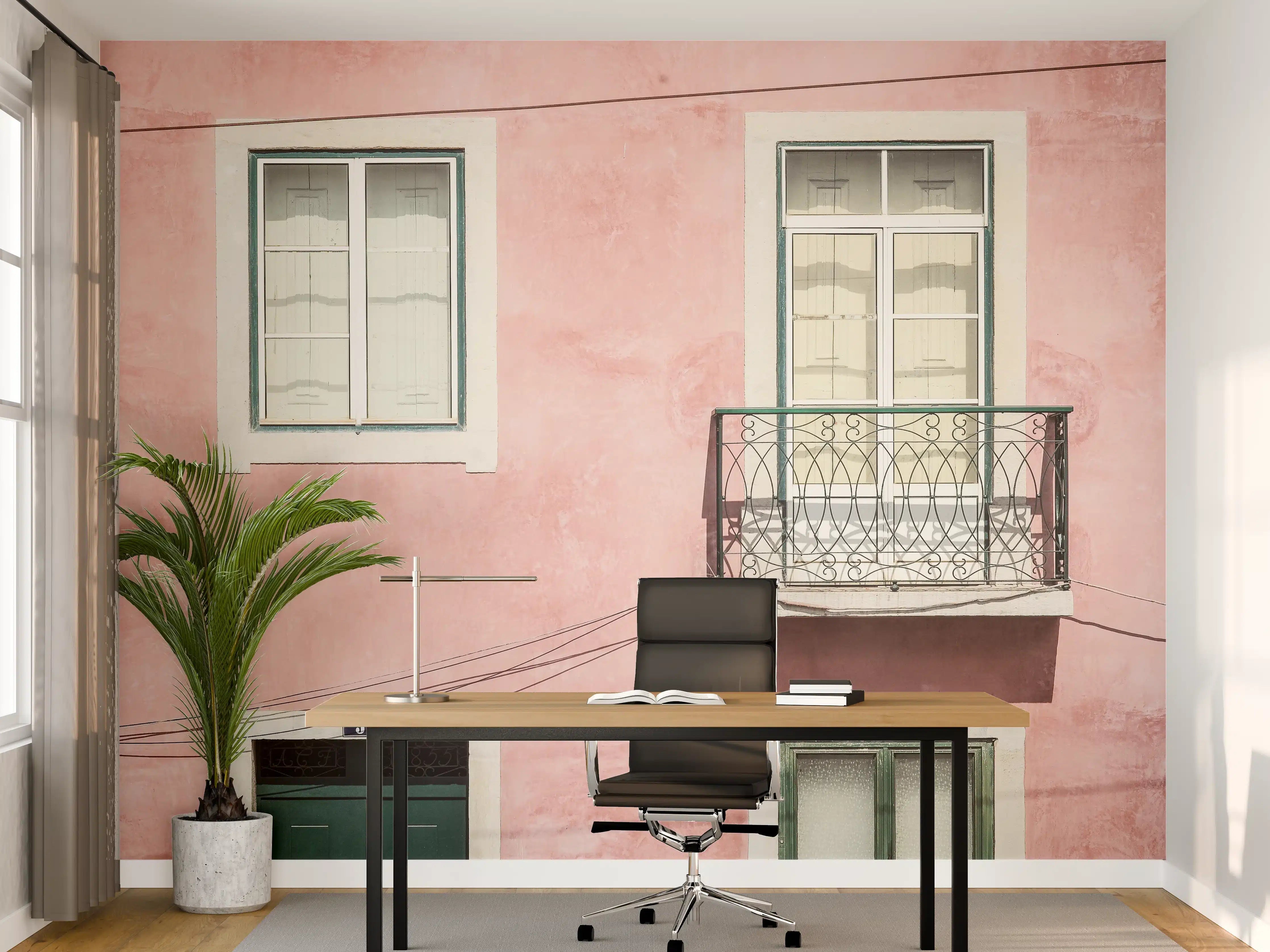 Büro Wandgestaltung - Vintage Fassade in Pastellrosa