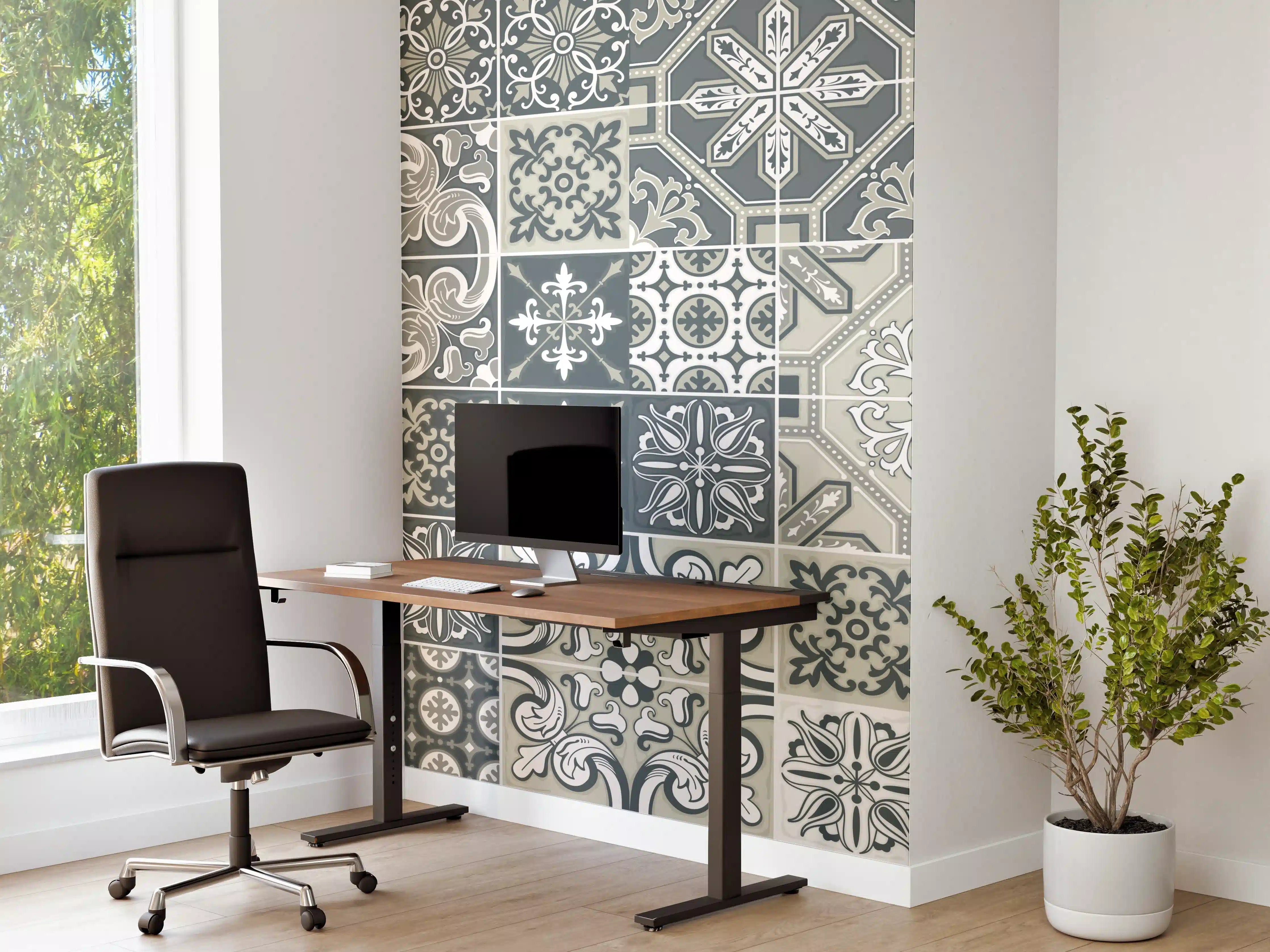 Büro Wandgestaltung - Vintage Fliesenmuster Blau-Weiß