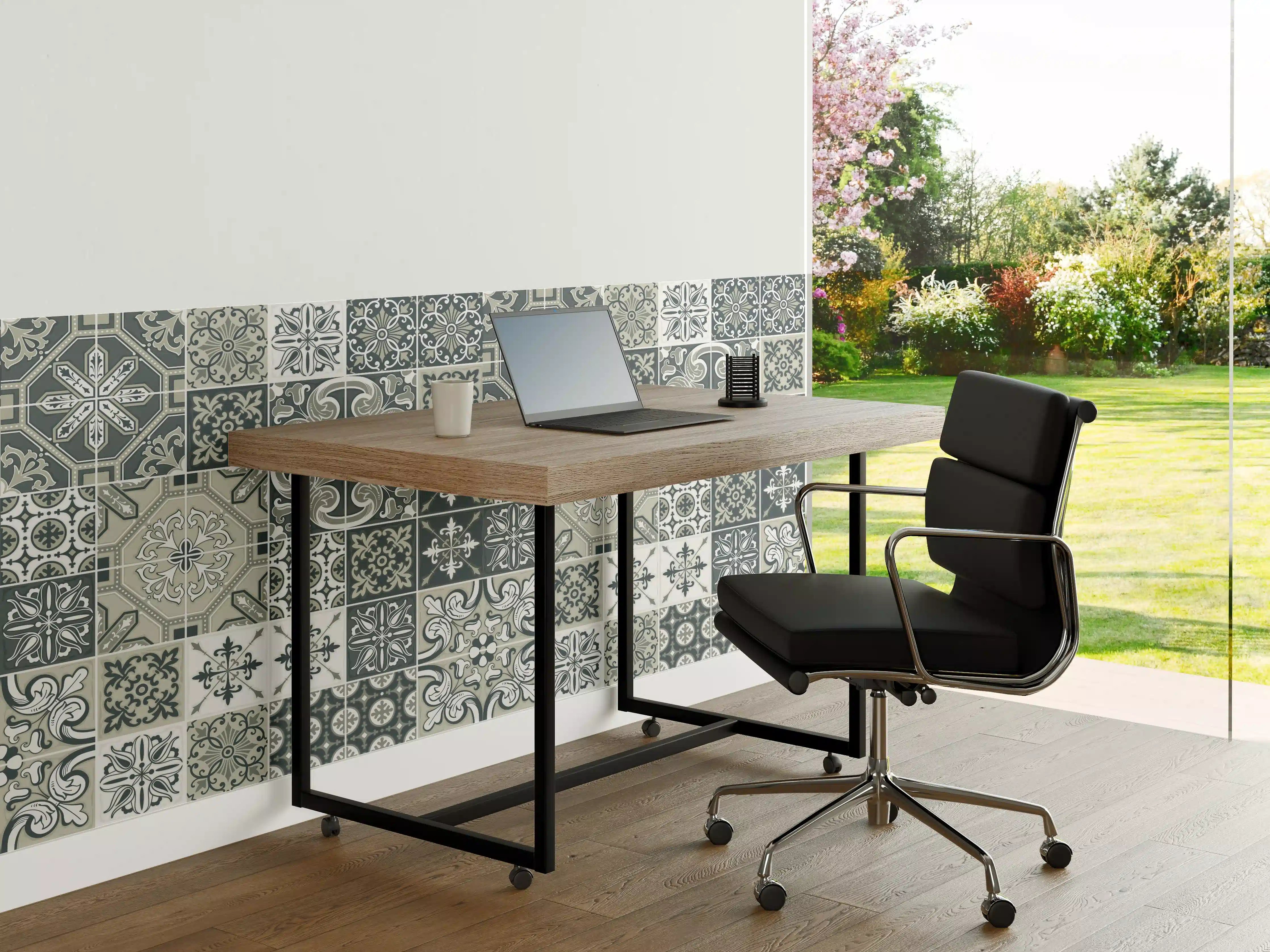 Büro Wandgestaltung - Vintage Fliesenmuster Blau-Weiß