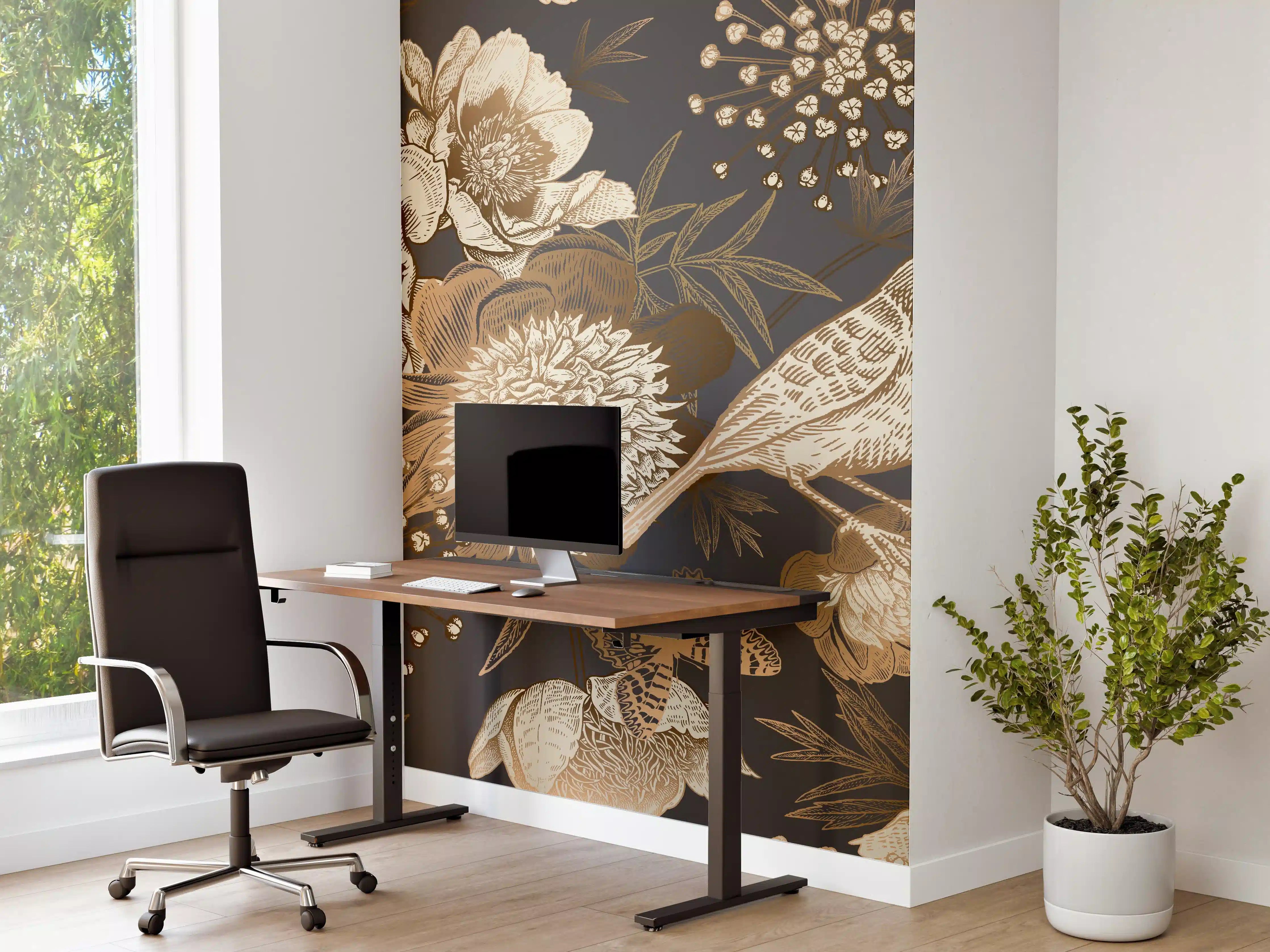 Büro Wandgestaltung - Vintage Gold-Pfingstrosen-Muster