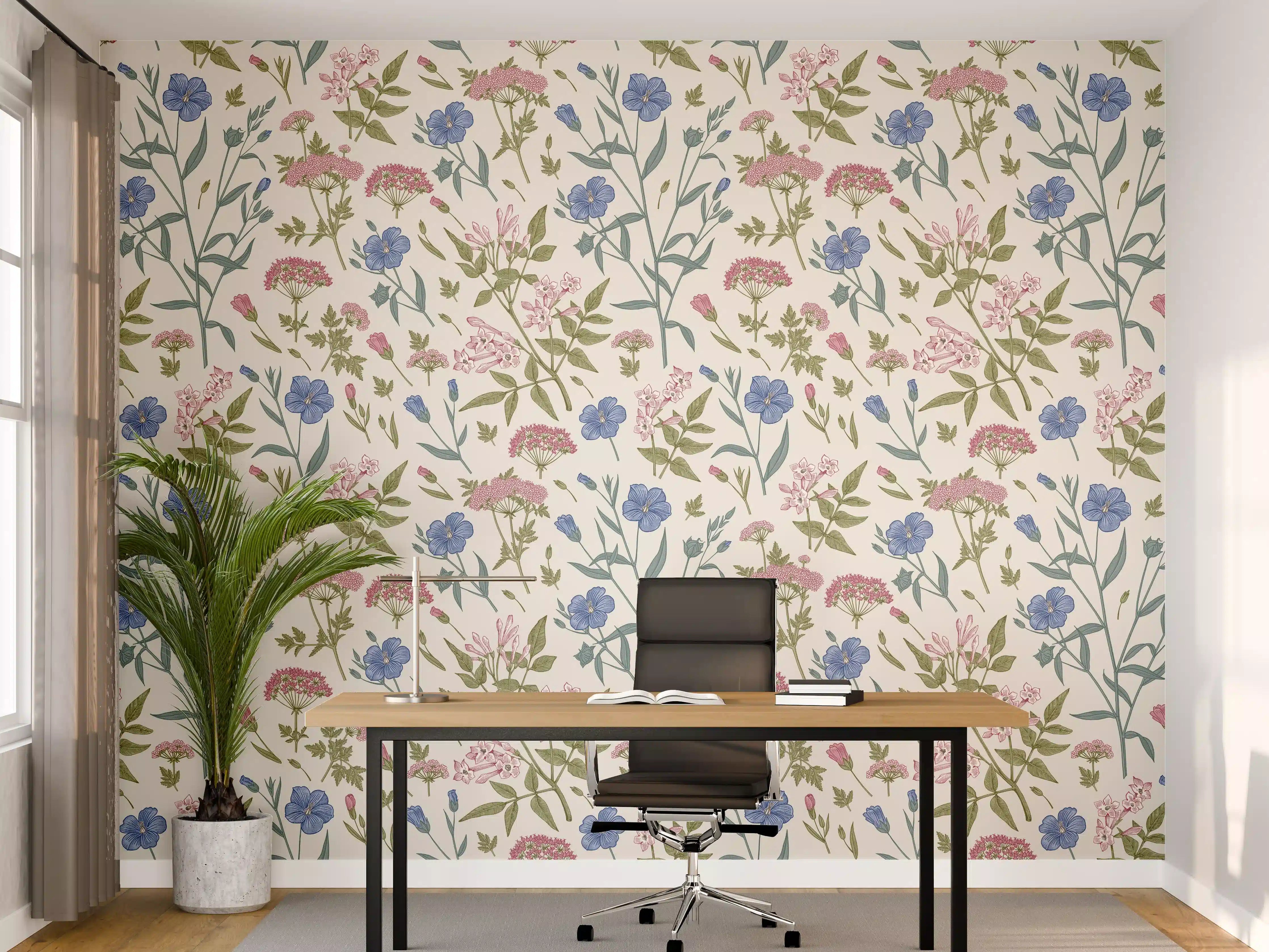 Büro Wandgestaltung - Vintage Pastell-Blumenmuster