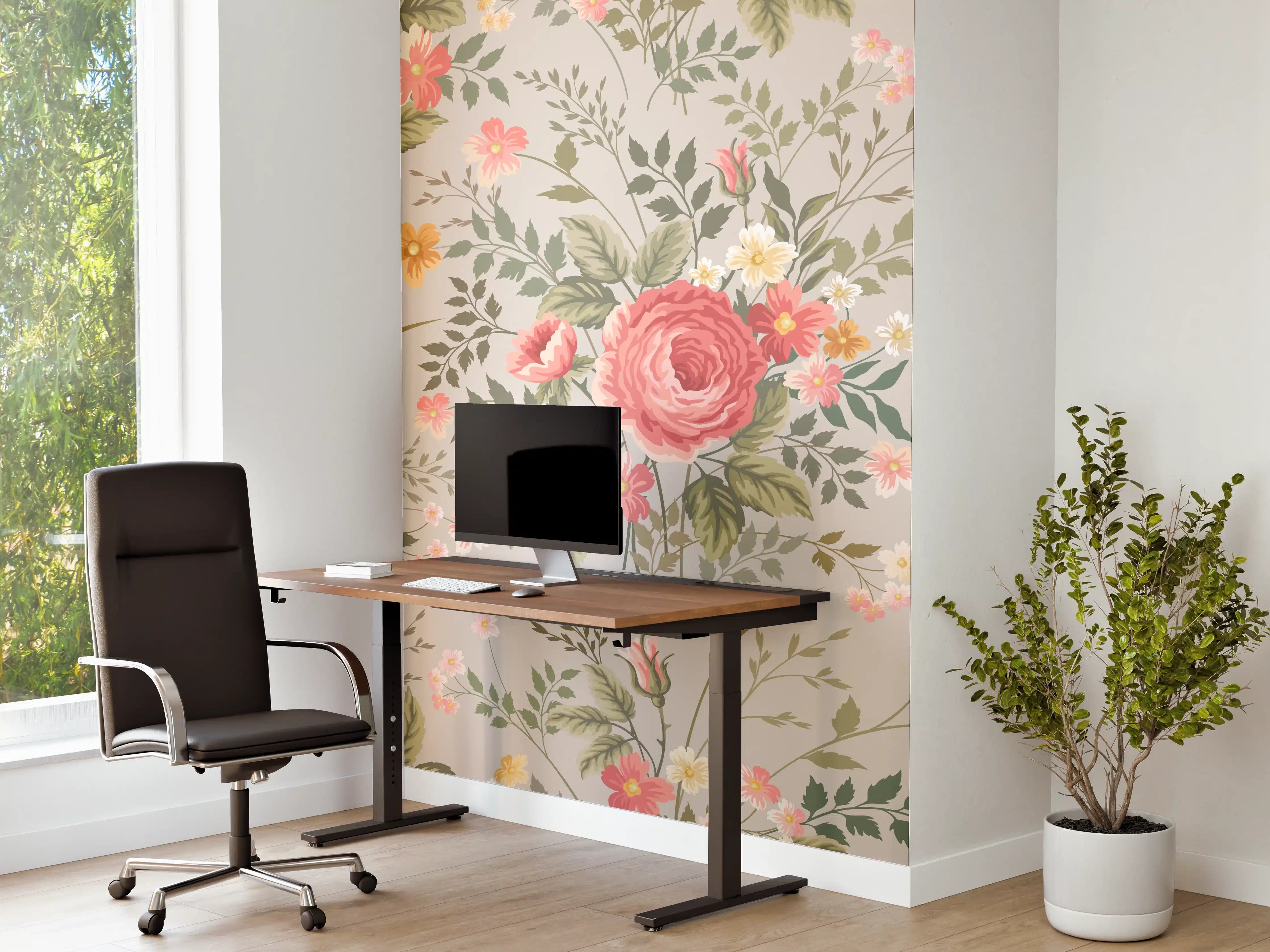 Büro Wandgestaltung - Vintage Pfirsich-Blumenmuster