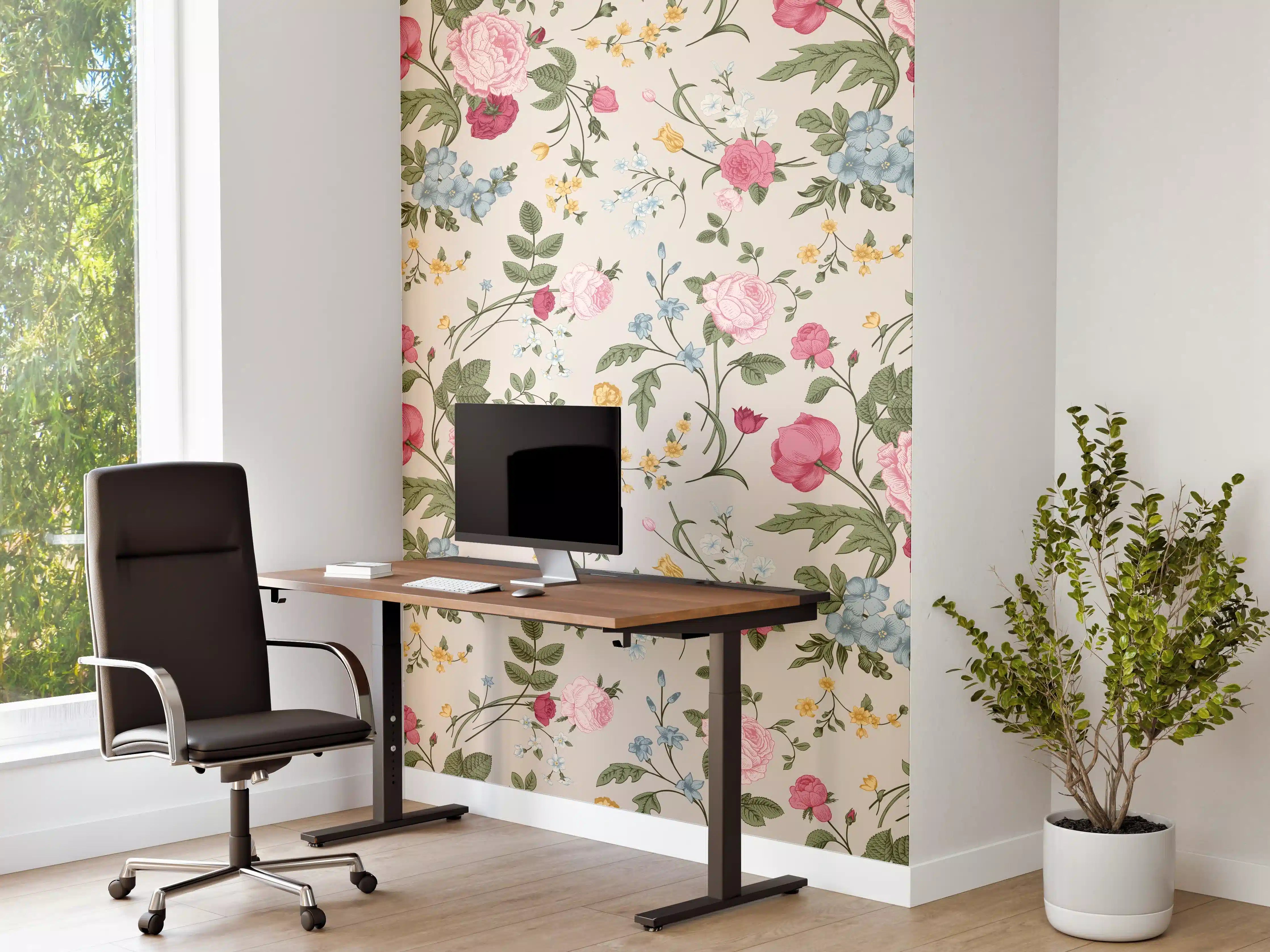 Büro Wandgestaltung - Vintage Rosenmuster Rosa-Beige