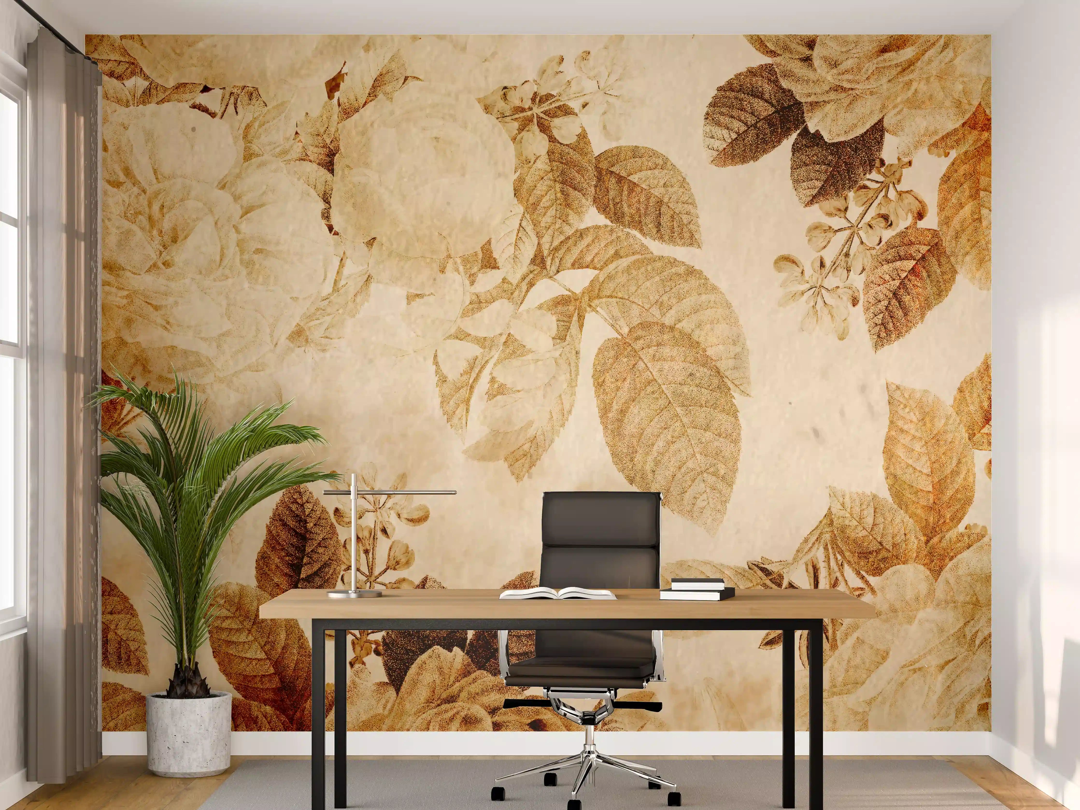 Büro Wandgestaltung - Vintage-Tapeten Blumen Muster 