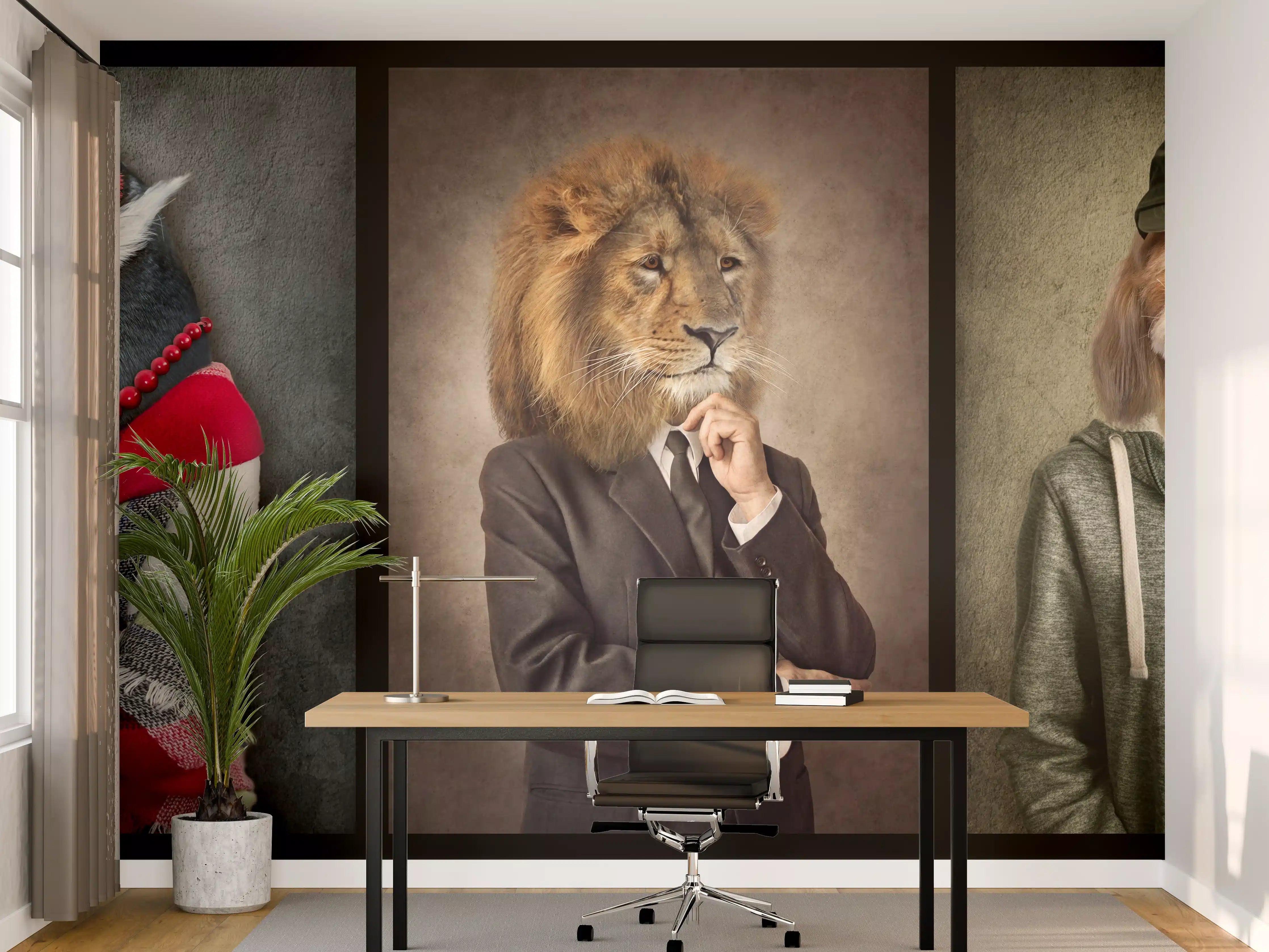 Büro Wandgestaltung - Vintage Tierporträts in Kleidung