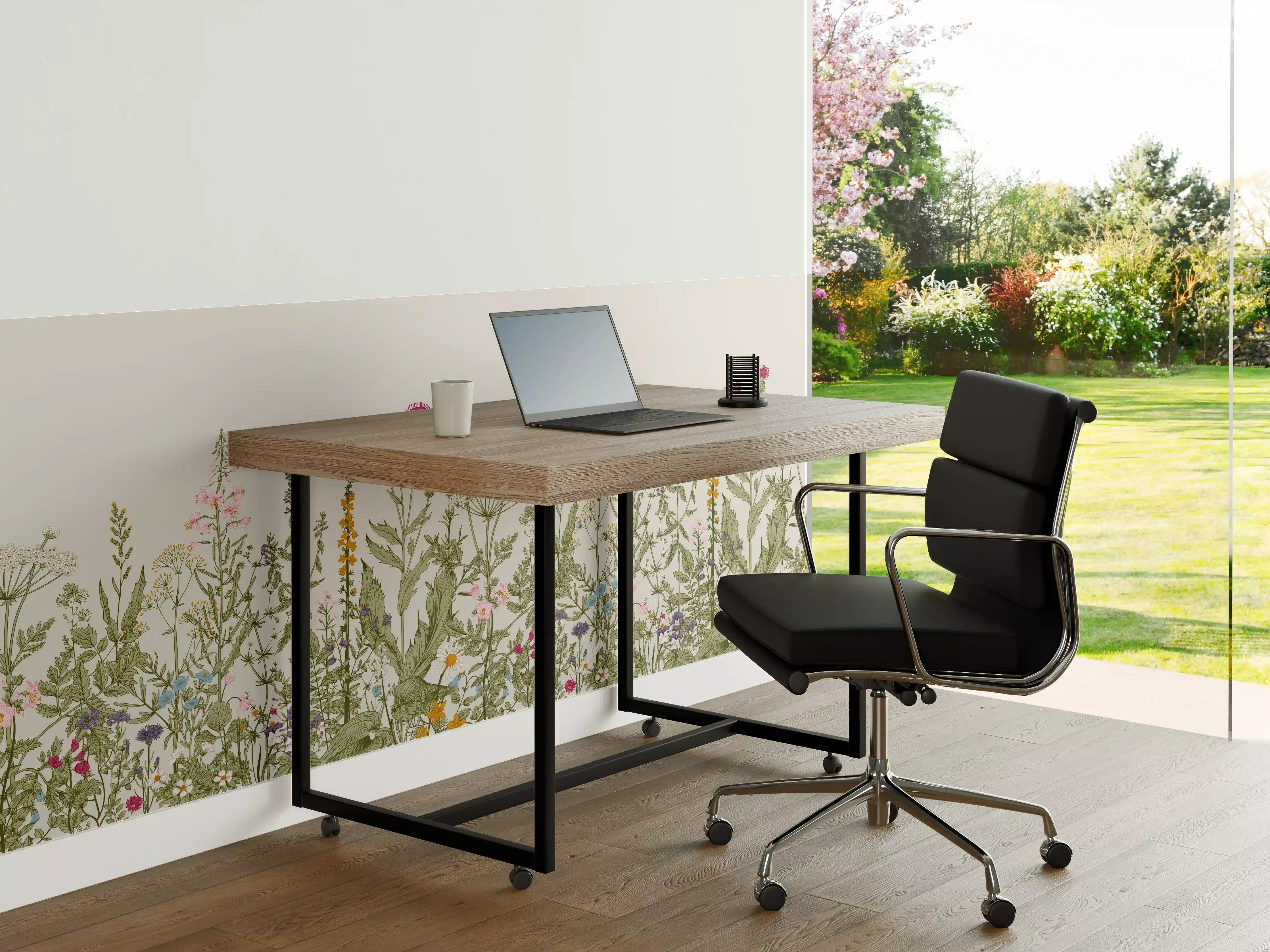 Büro Wandgestaltung - Vintage Wiesenblumen Bordüre Beige-Grün