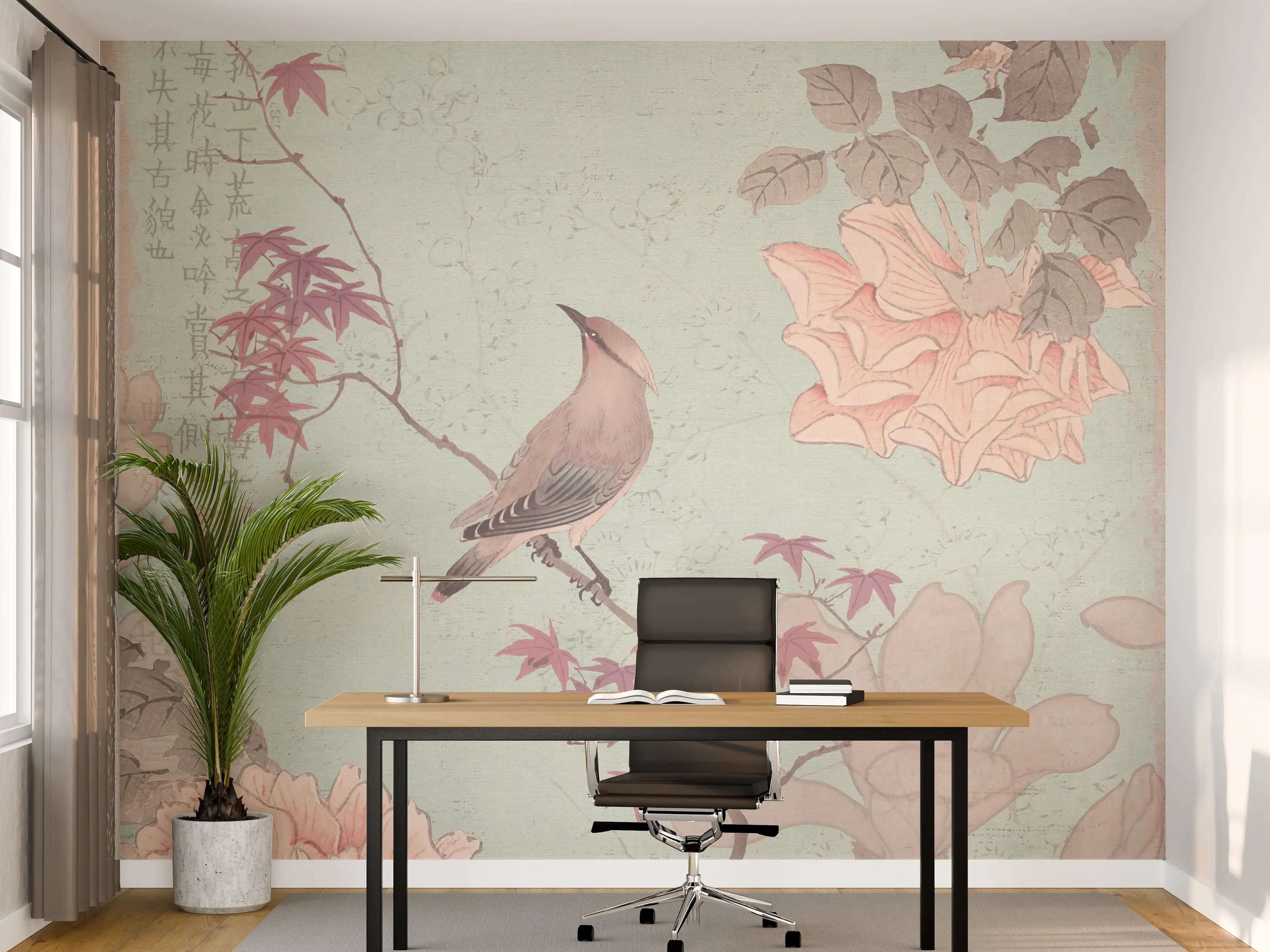 Büro Wandgestaltung - Vogel Zeichnung - Rosa