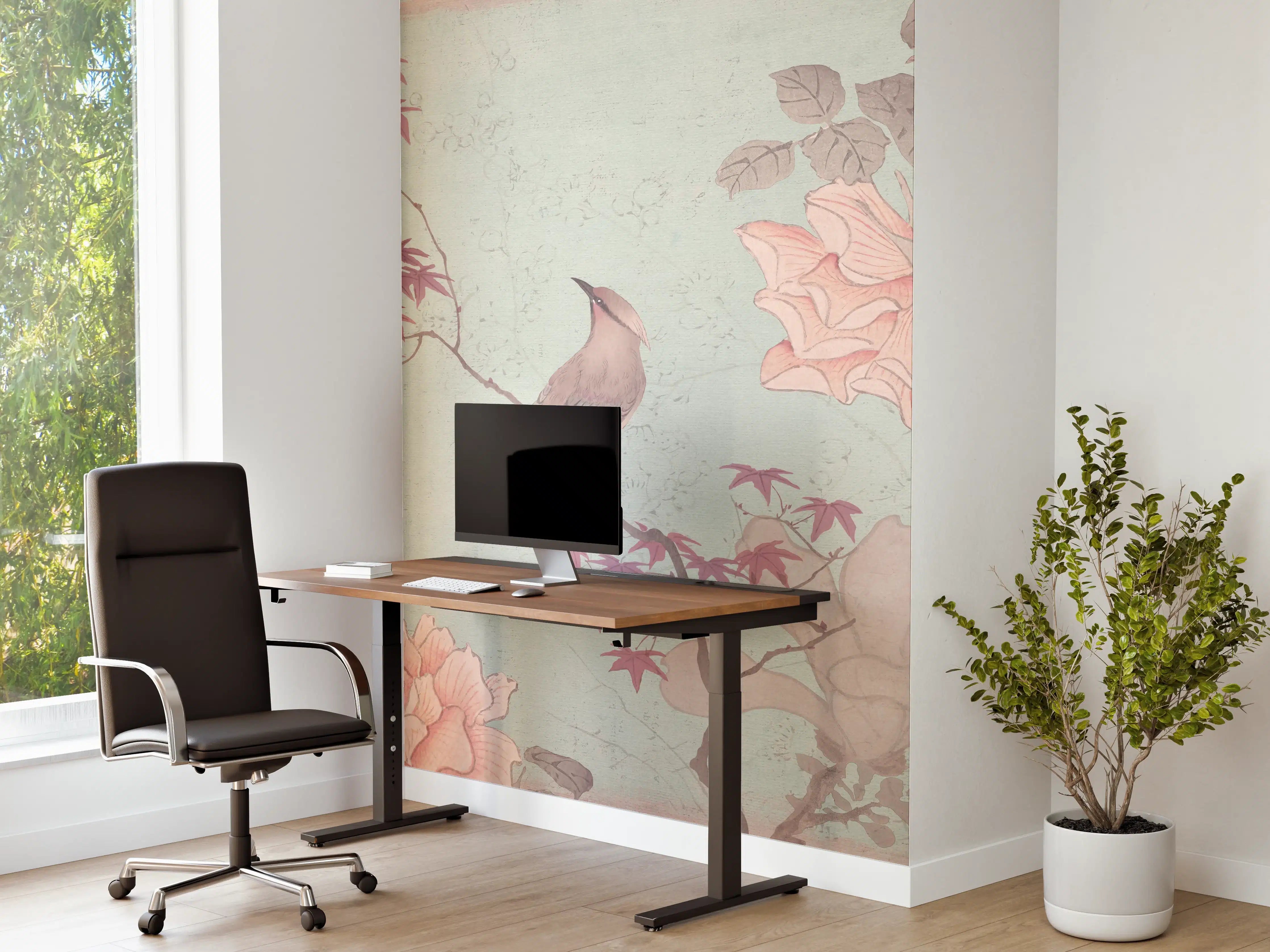 Büro Wandgestaltung - Vogel Zeichnung - Rosa