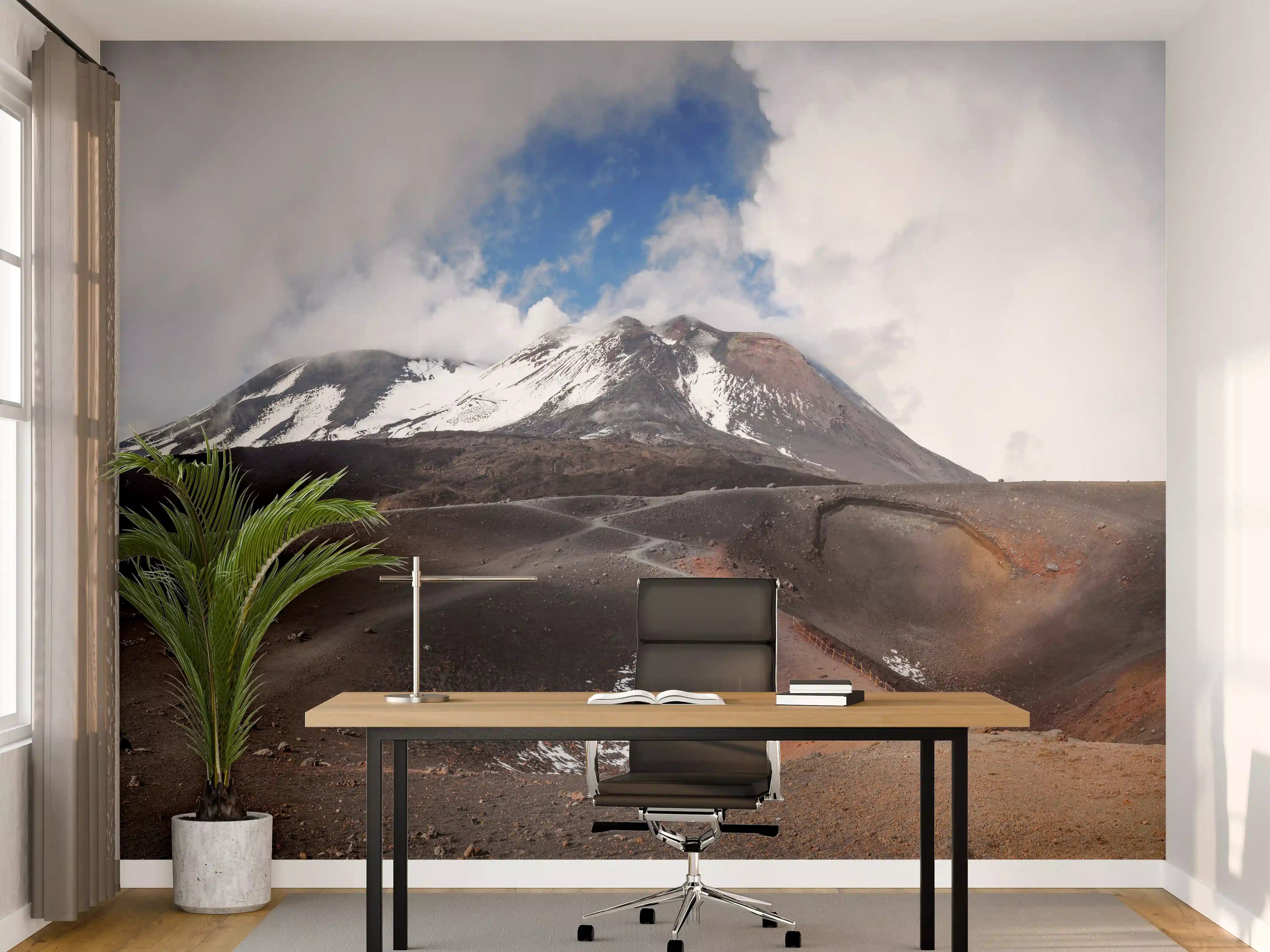 Büro Wandgestaltung - Vulkan-Panorama Braun-Grau-Blau