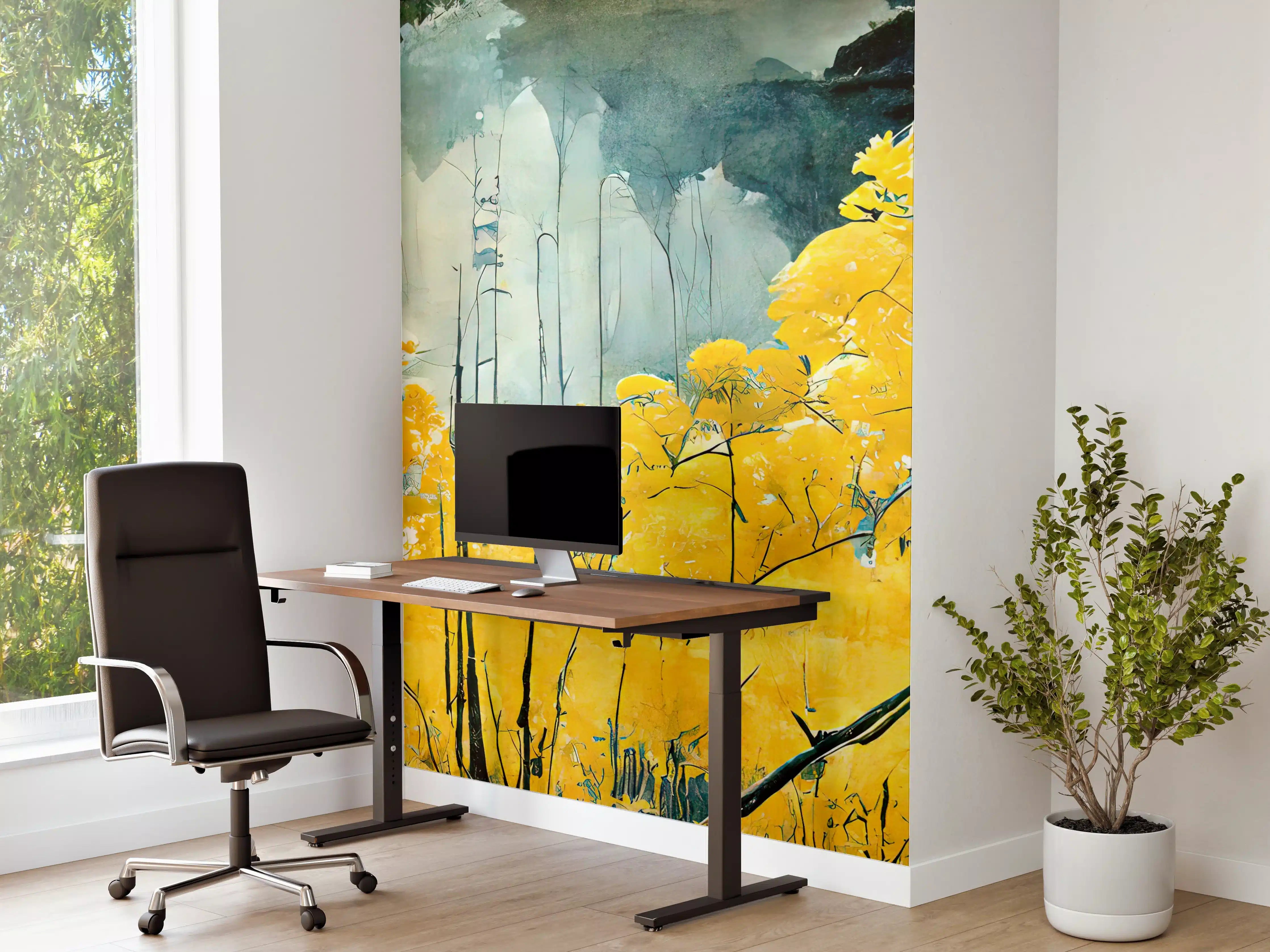 Büro Wandgestaltung - Warme Herbstlandschaft mit gelben Bäumen