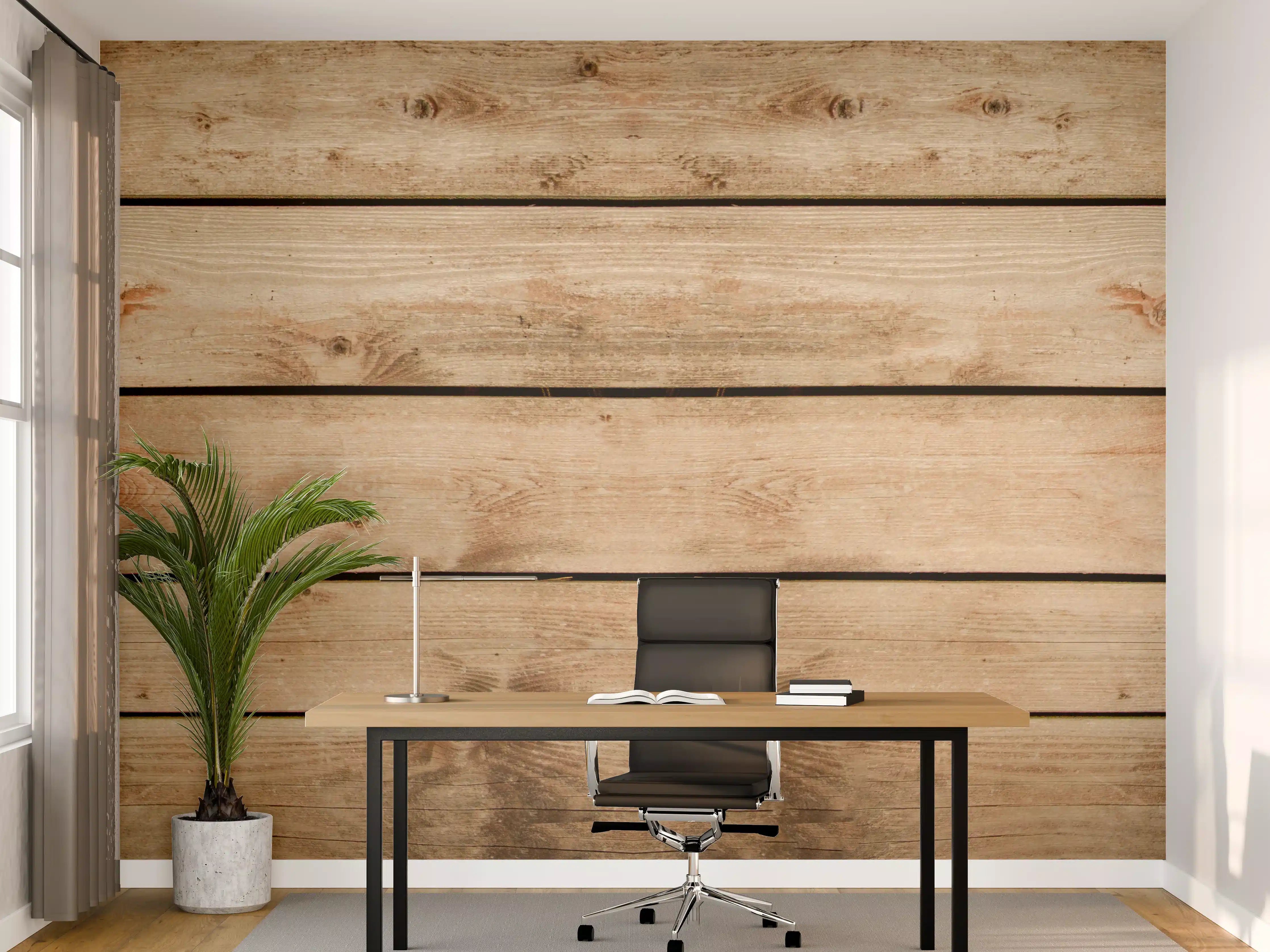 Büro Wandgestaltung - Warme Holzoptik mit Naturtextur