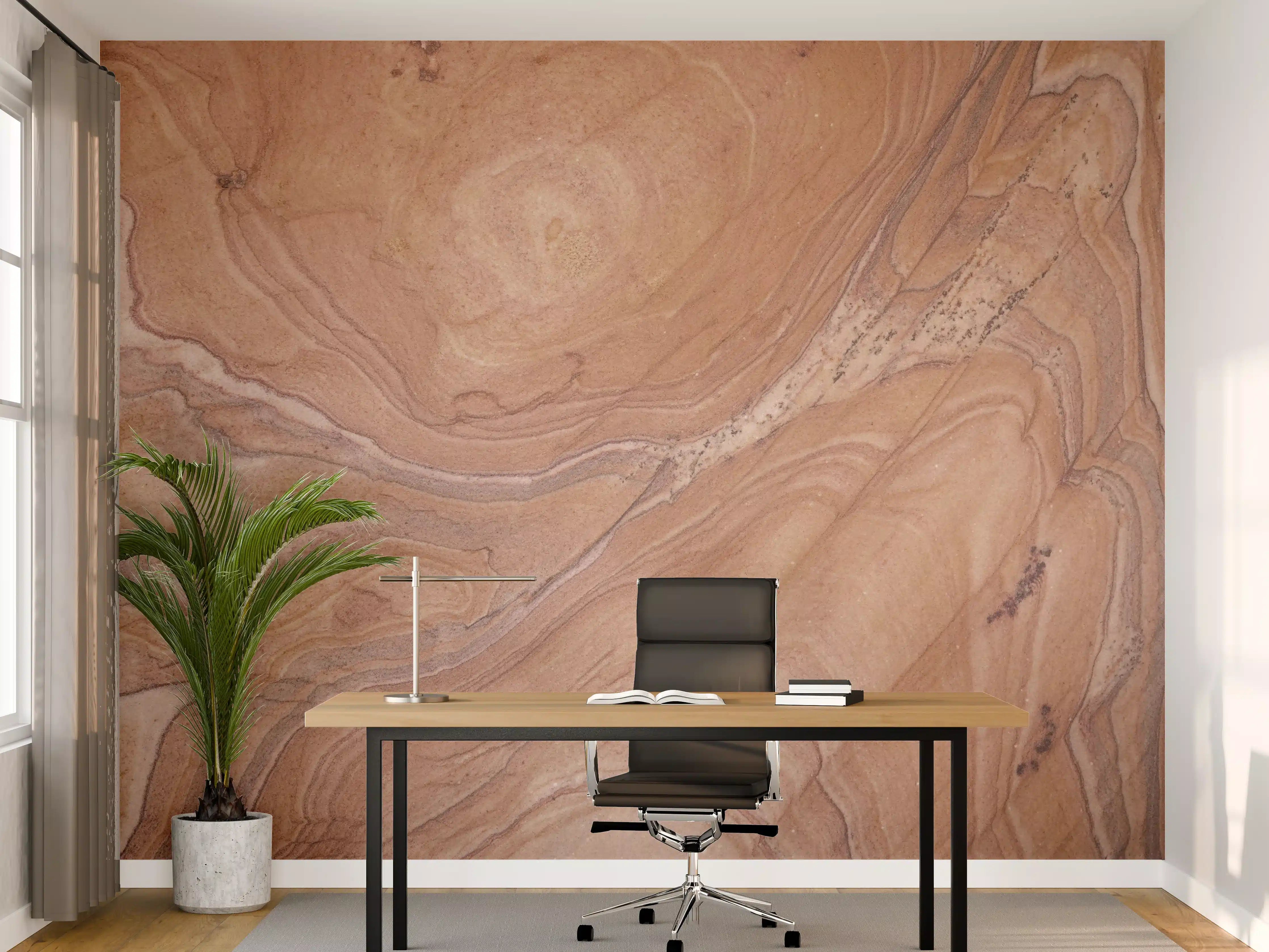 Büro Wandgestaltung - Warme Marmorstruktur in Braun- und Beigetönen