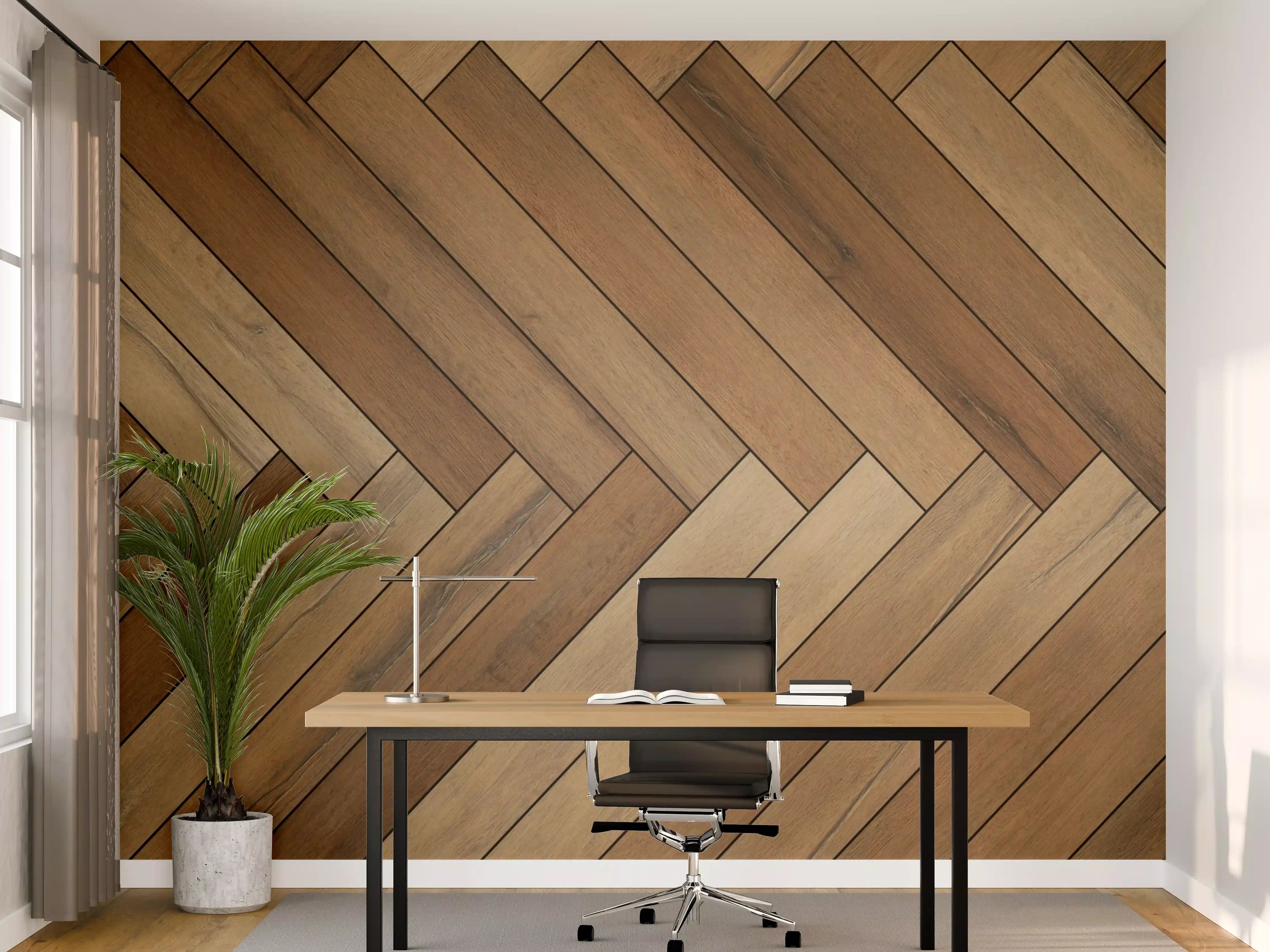 Büro Wandgestaltung - Warmer Holzparkettboden in Diagonalmuster