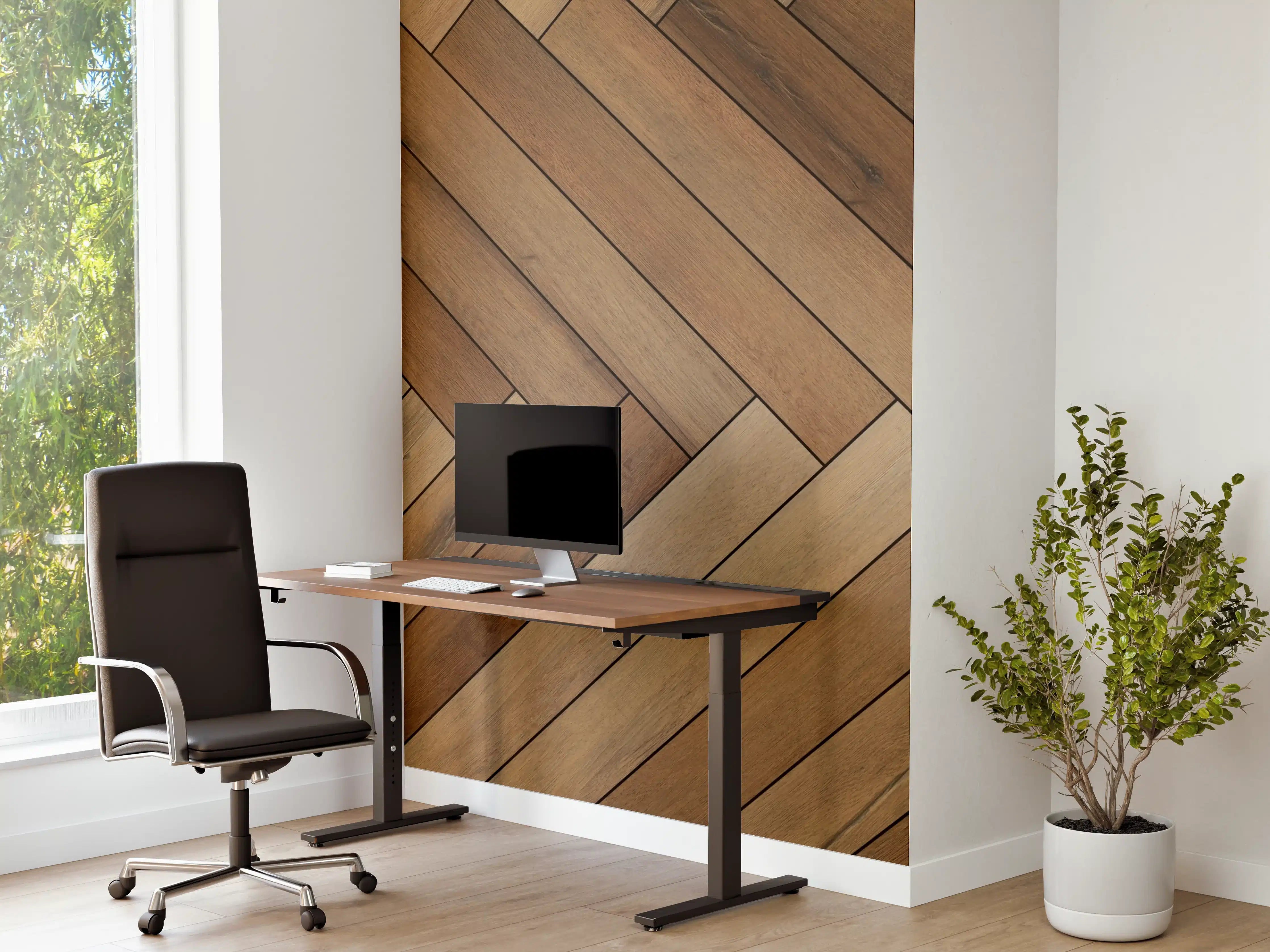 Büro Wandgestaltung - Warmer Holzparkettboden in Diagonalmuster