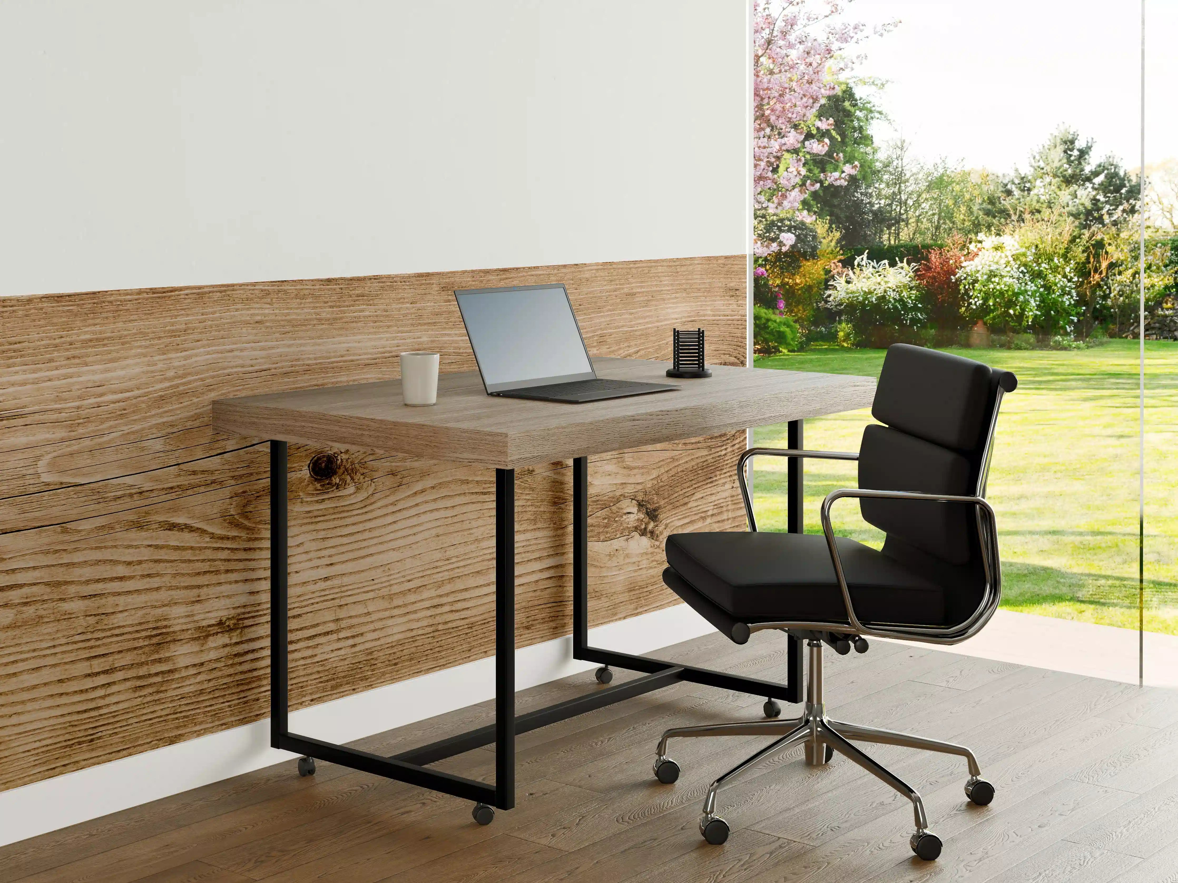 Büro Wandgestaltung - Warmes Holz mit Grautönen