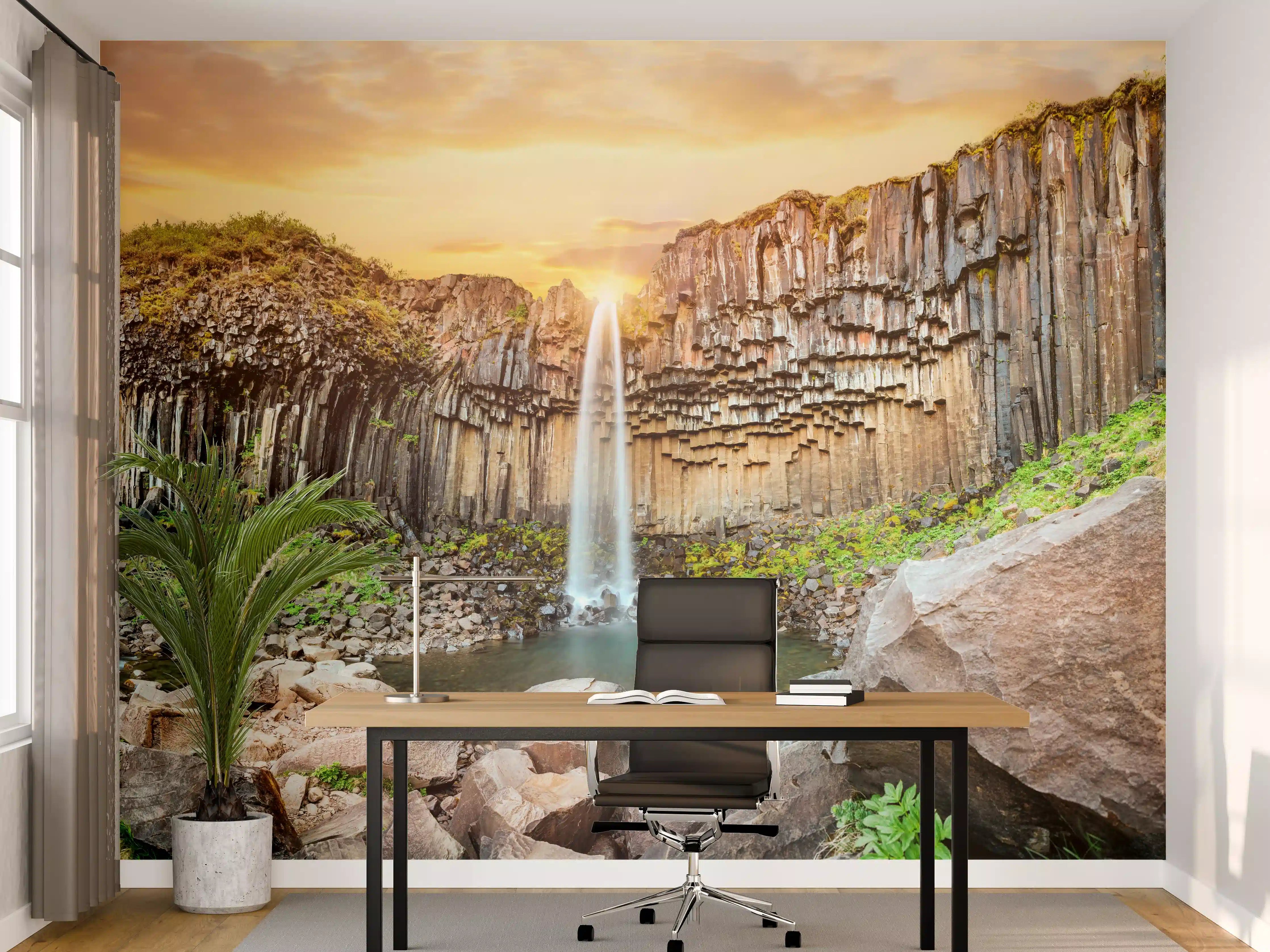 Büro Wandgestaltung - Wasserfall "Svartifoss" im Skaftafell-Nationalpark