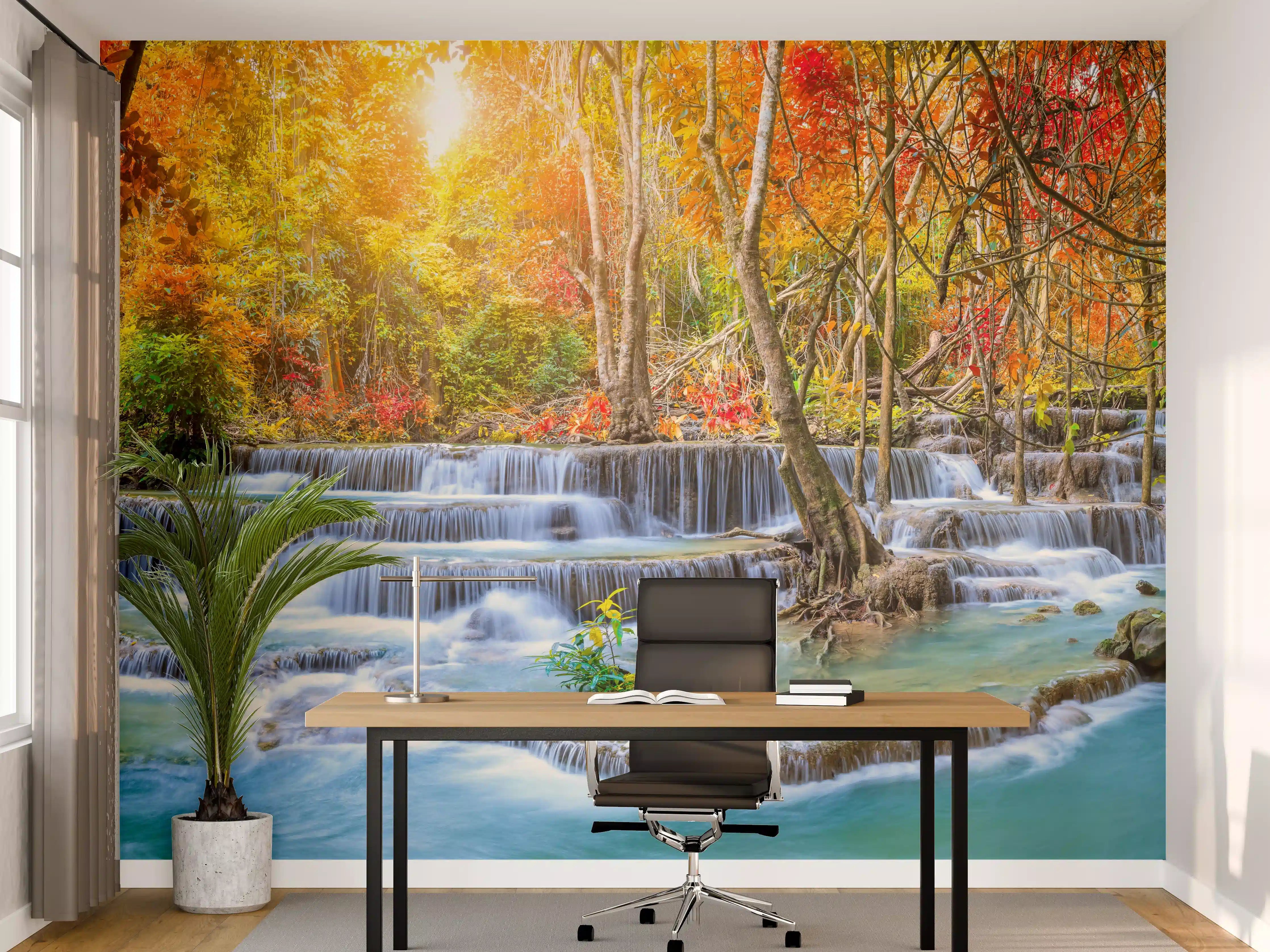 Büro Wandgestaltung - Wasserfall im Wald Thailand Nationalparks