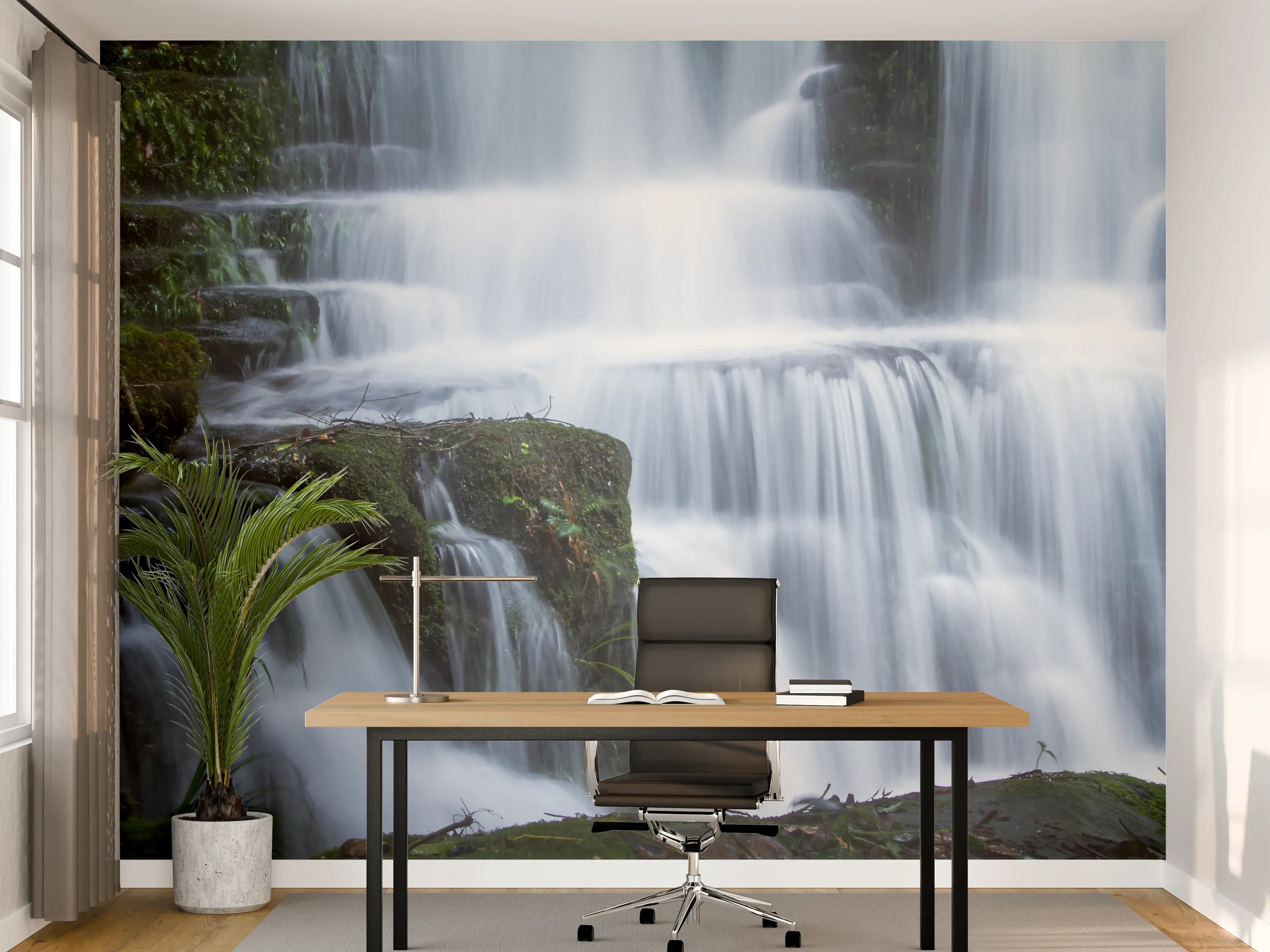 Büro Wandgestaltung - Wasserfall im Wald mit Felsen