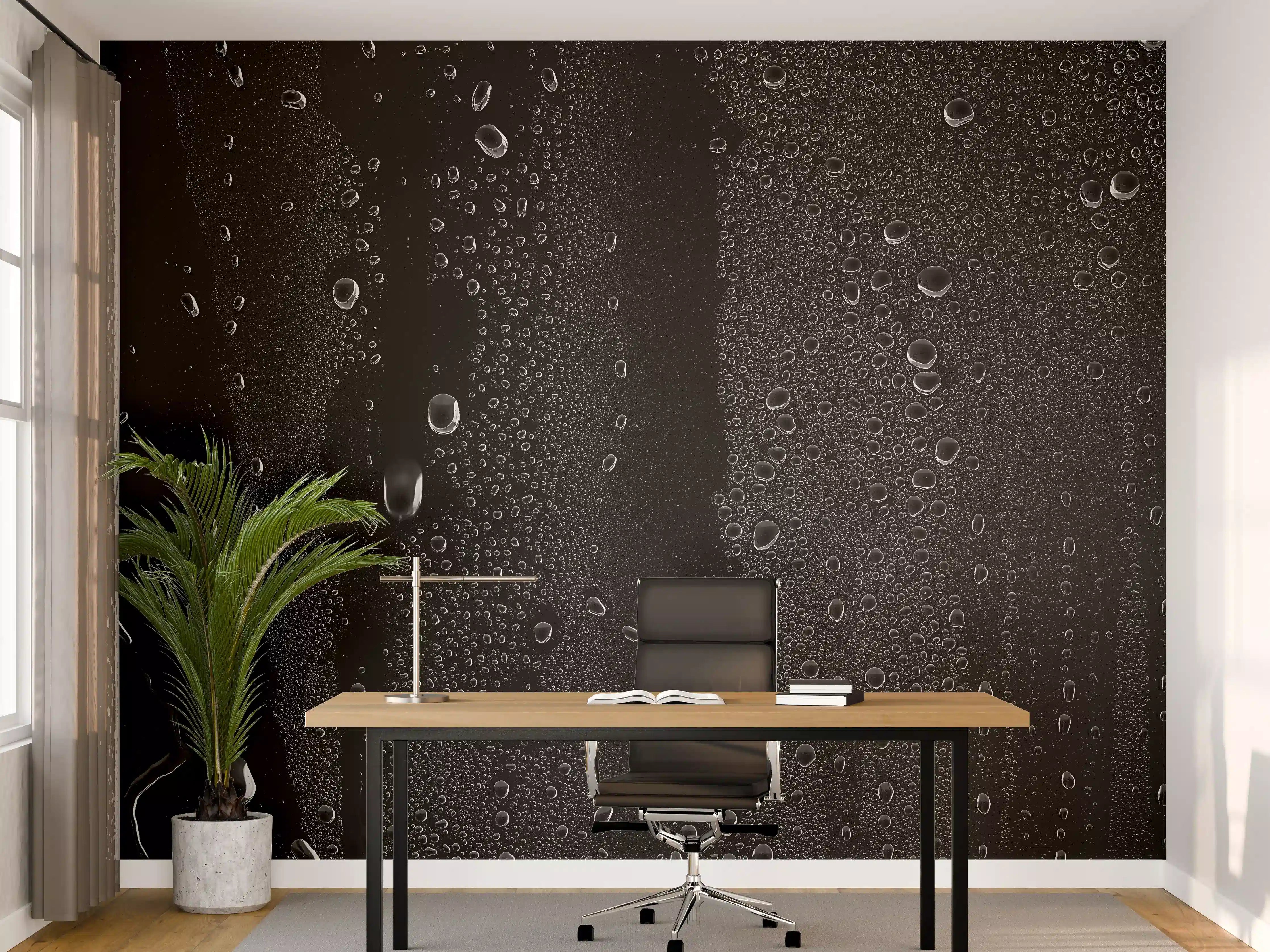 Büro Wandgestaltung - Wassertropfen auf schwarzem Glas