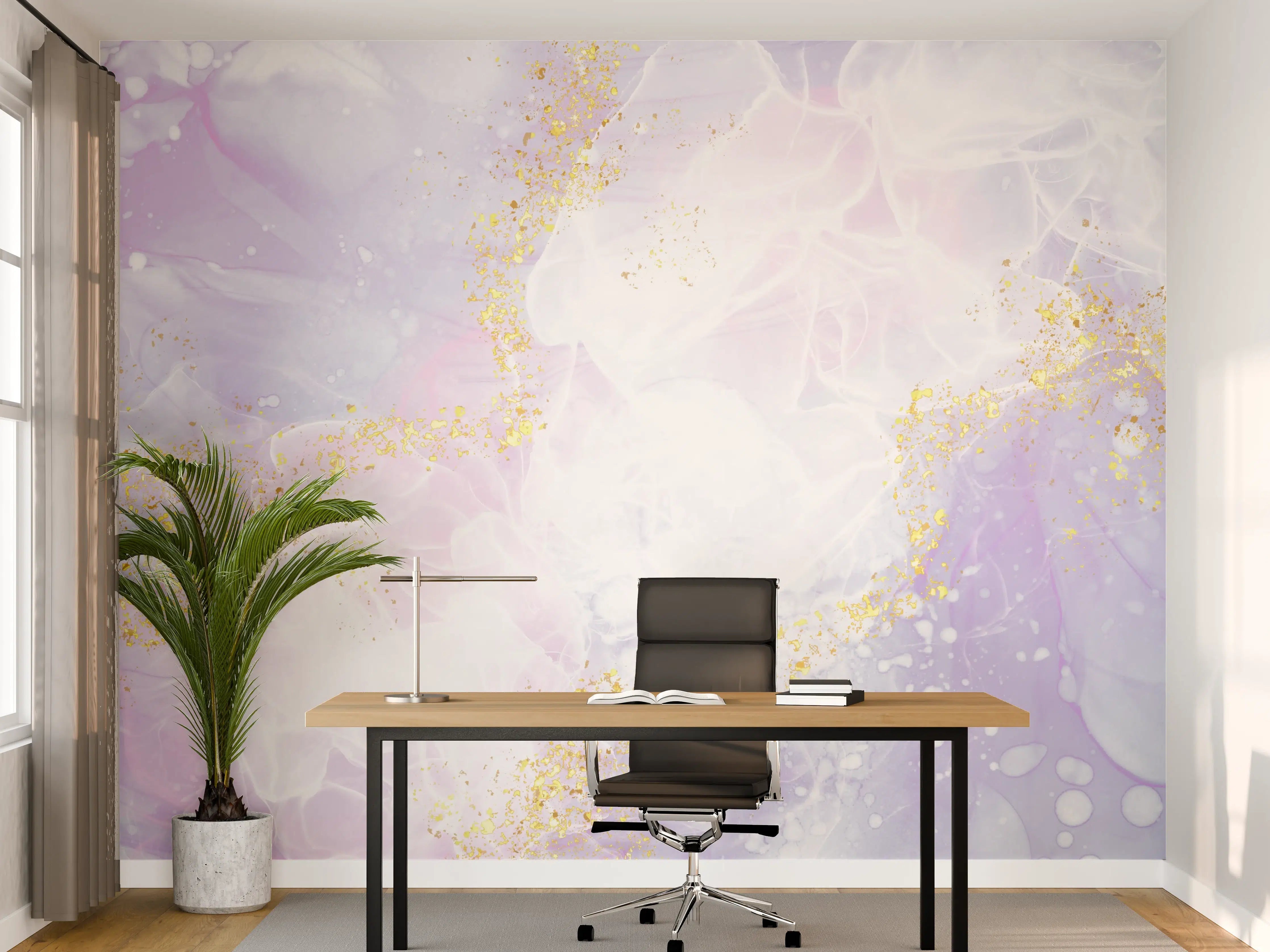 Büro Wandgestaltung - Weiche Pastellfarben und goldene Akzente