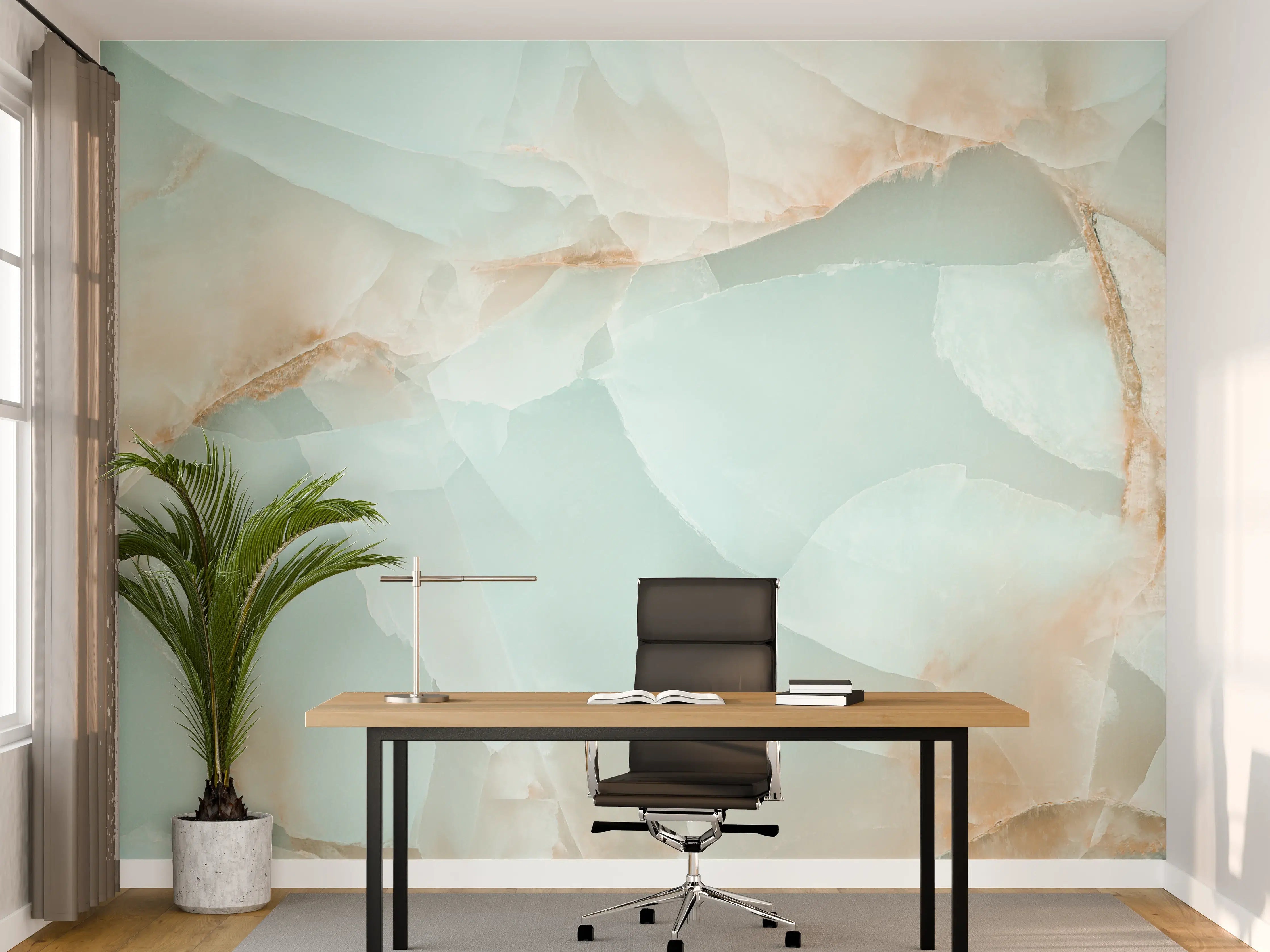 Büro Wandgestaltung - Weiche Türkis-Creme Marmortextur