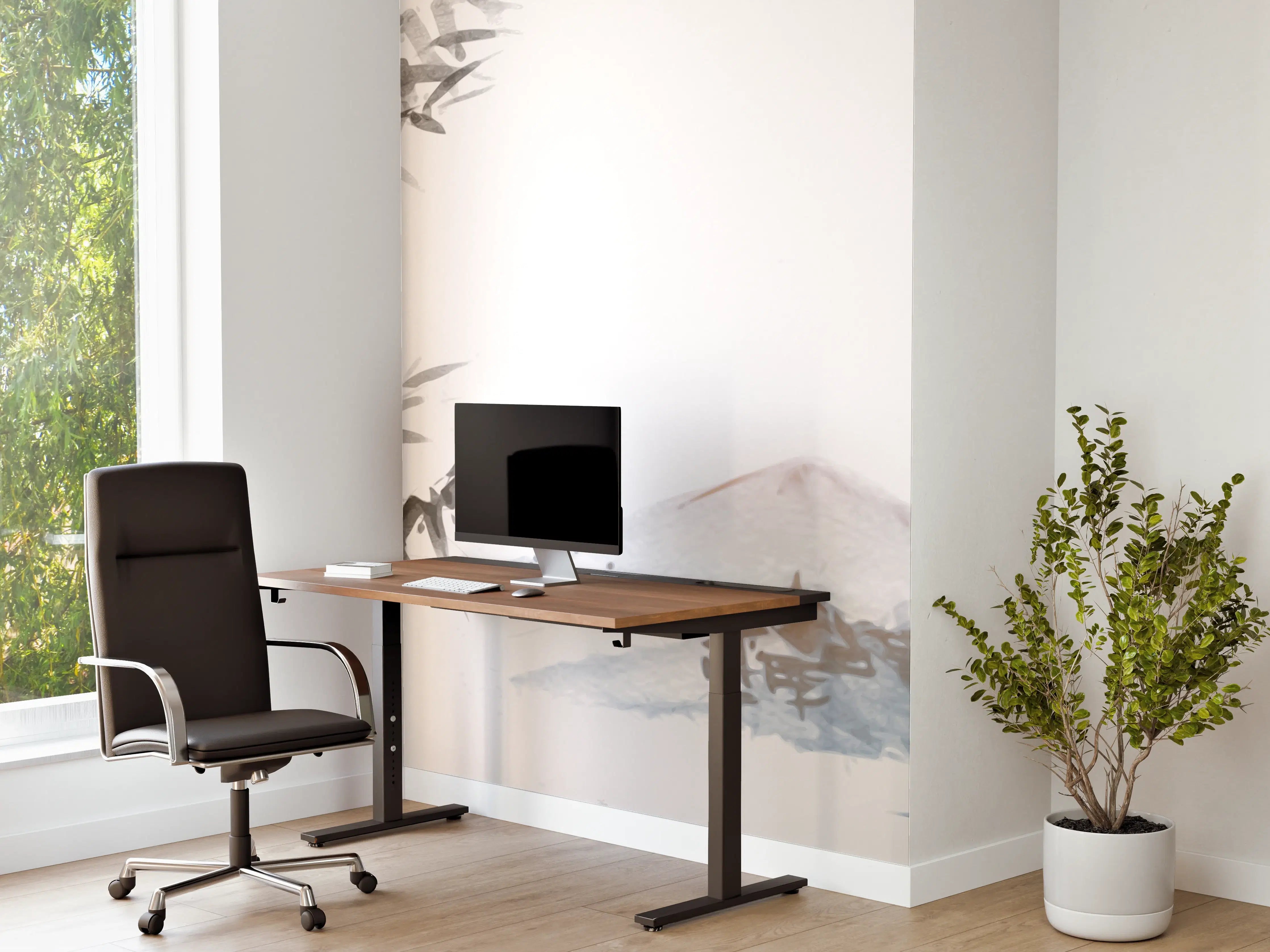 Büro Wandgestaltung - Weiß-Blau Bambus Bergmalerei