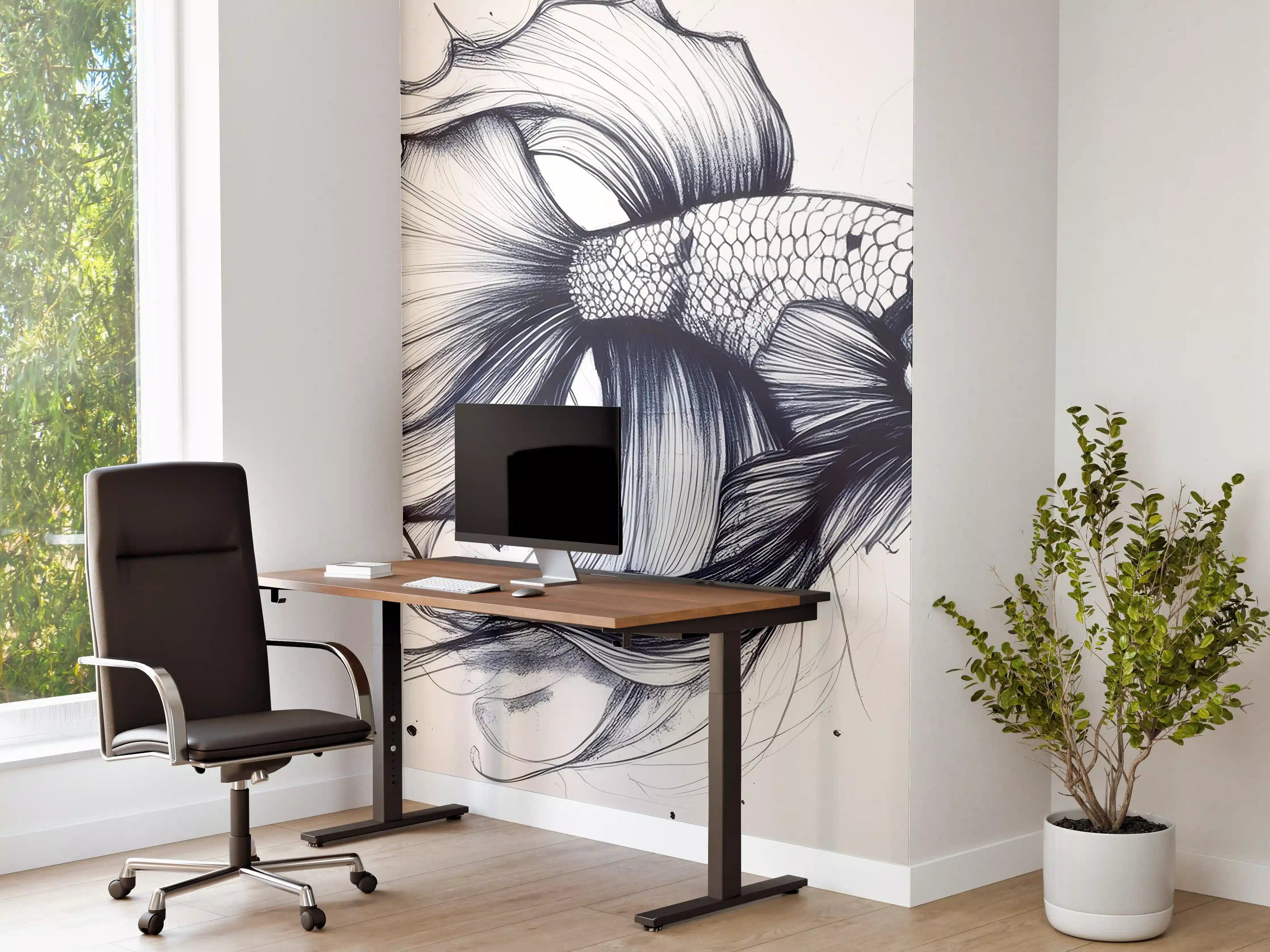 Büro Wandgestaltung - Weiß-Grau Betta-Fisch Illustration