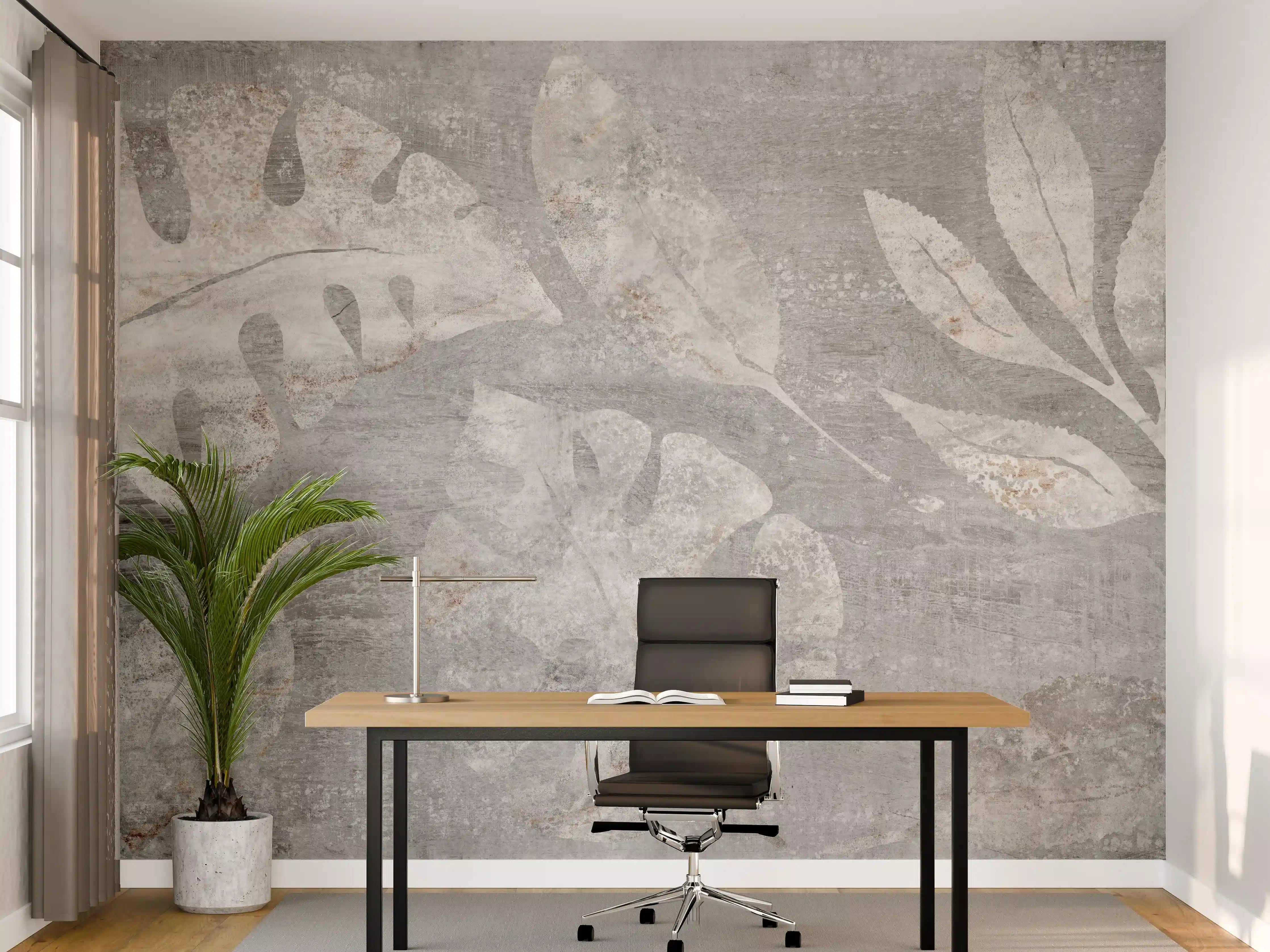 Büro Wandgestaltung - Weiß-Grau Blattmuster Struktur