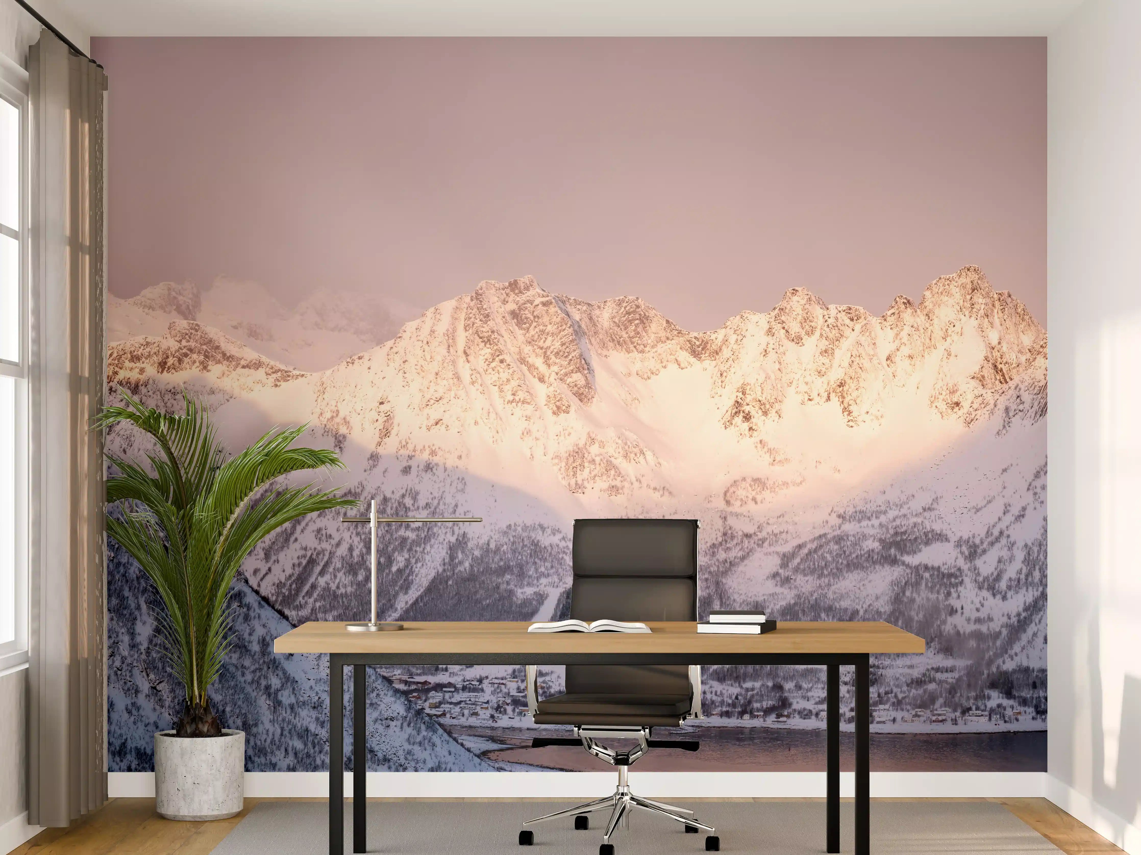 Büro Wandgestaltung - Weiß-Grau-Blau Bergpanorama Norwegen