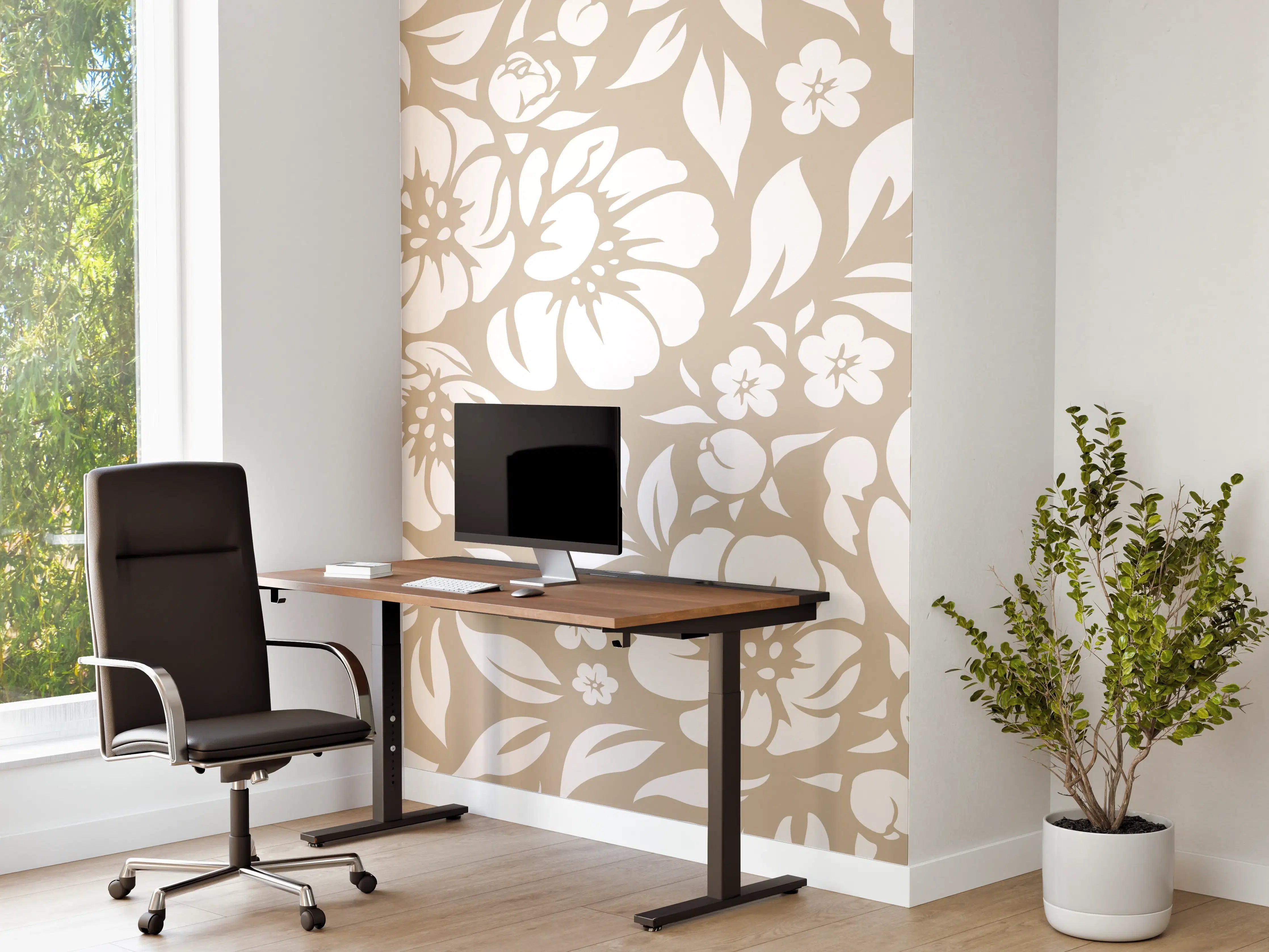 Büro Wandgestaltung - Weiß-Grau-florale Tapete