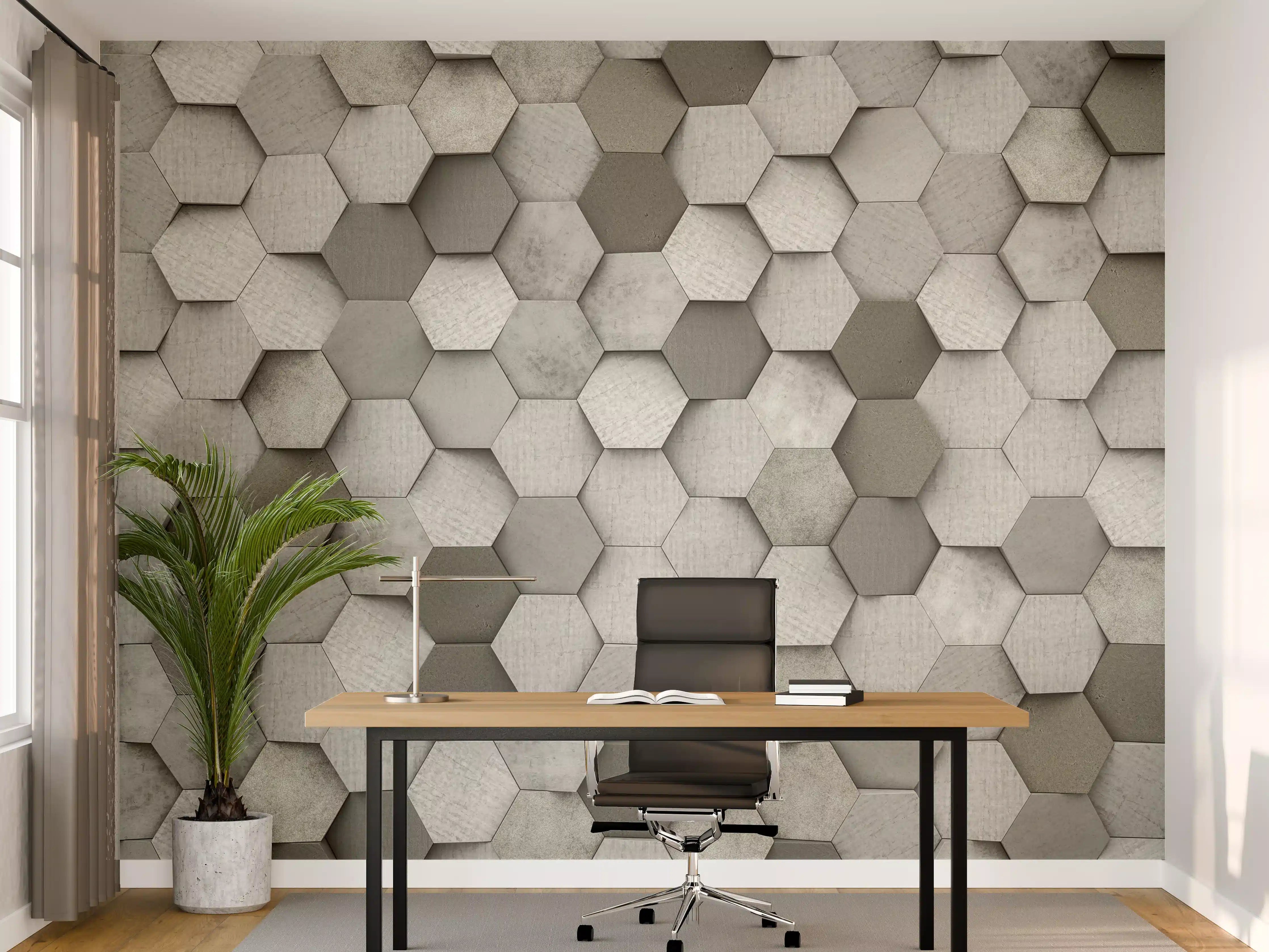 Büro Wandgestaltung - Weiß-Graue Hexagon Struktur