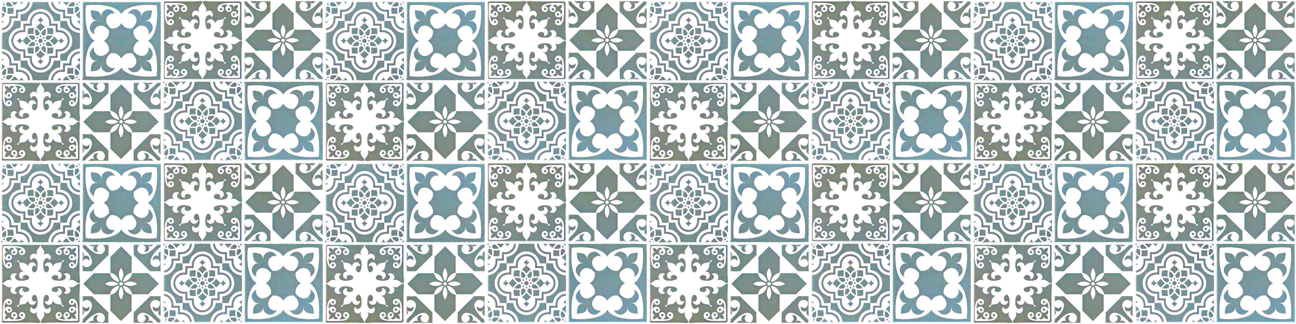 Büro Wandgestaltung-Weiß-türkis Vintage Fliesen