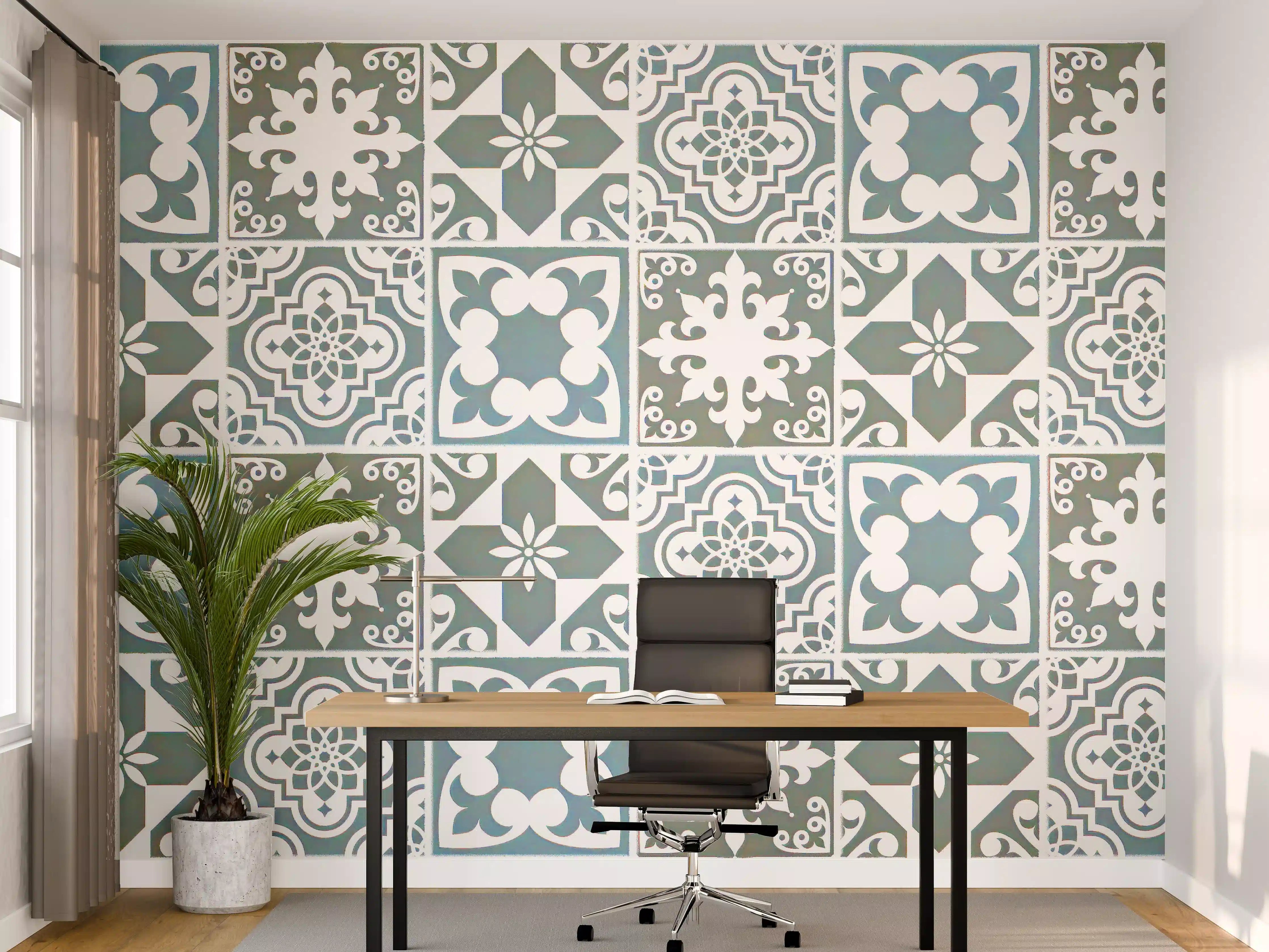 Büro Wandgestaltung - Weiß-türkis Vintage Fliesen