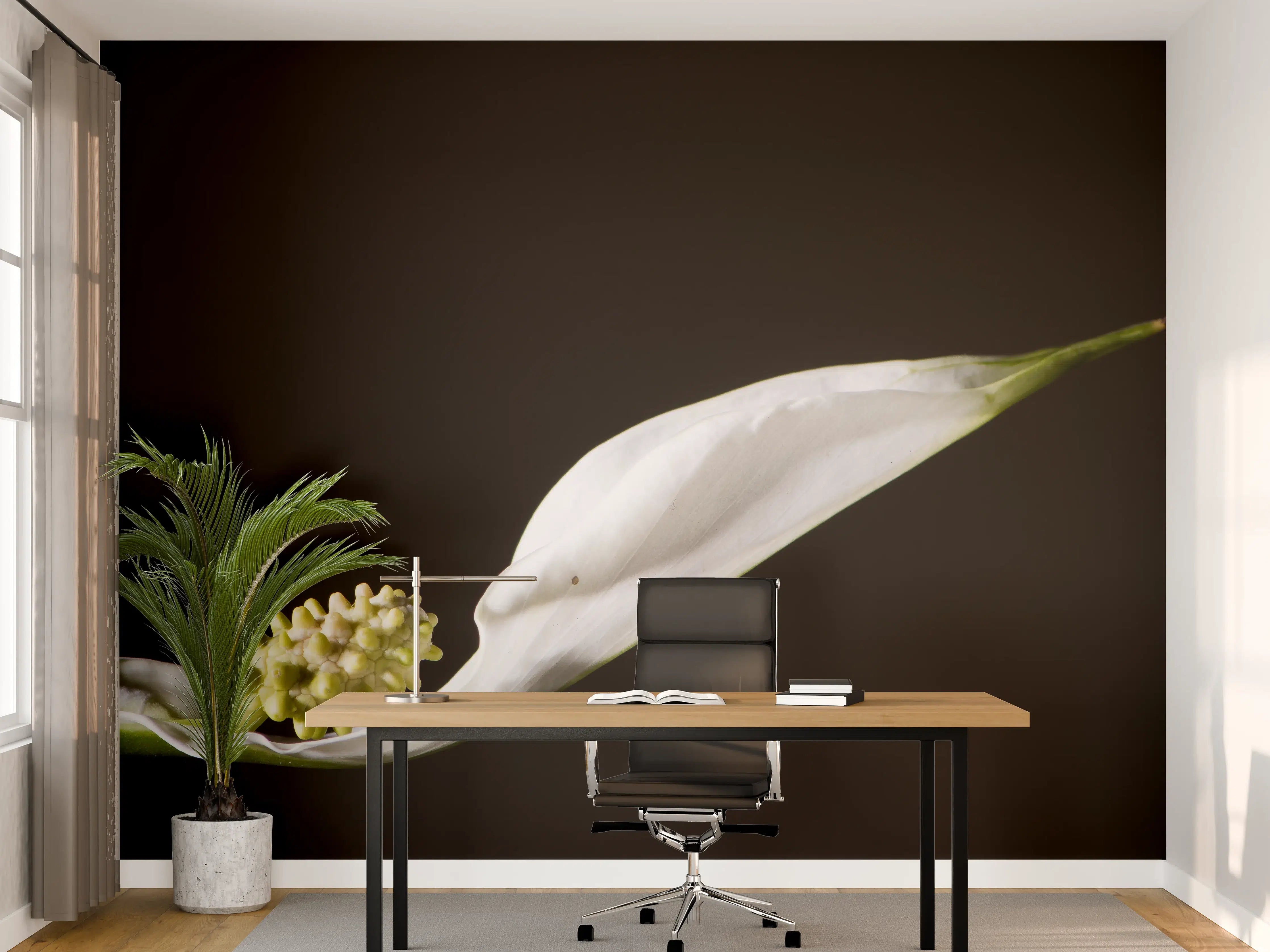 Büro Wandgestaltung - Weiße Blume auf schwarzem Hintergrund