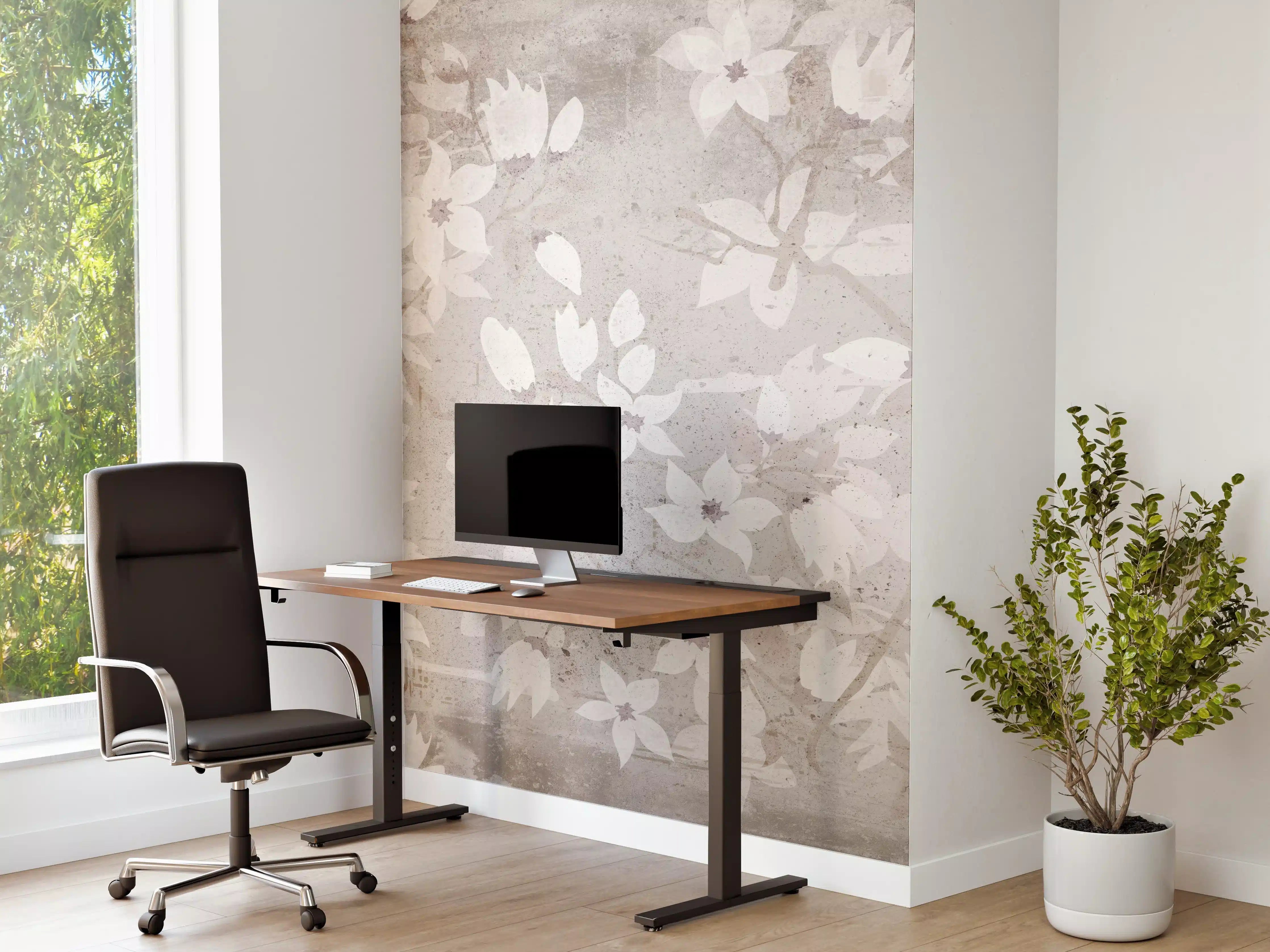 Büro Wandgestaltung - Weiße Blumen auf altem grauem Hintergrund
