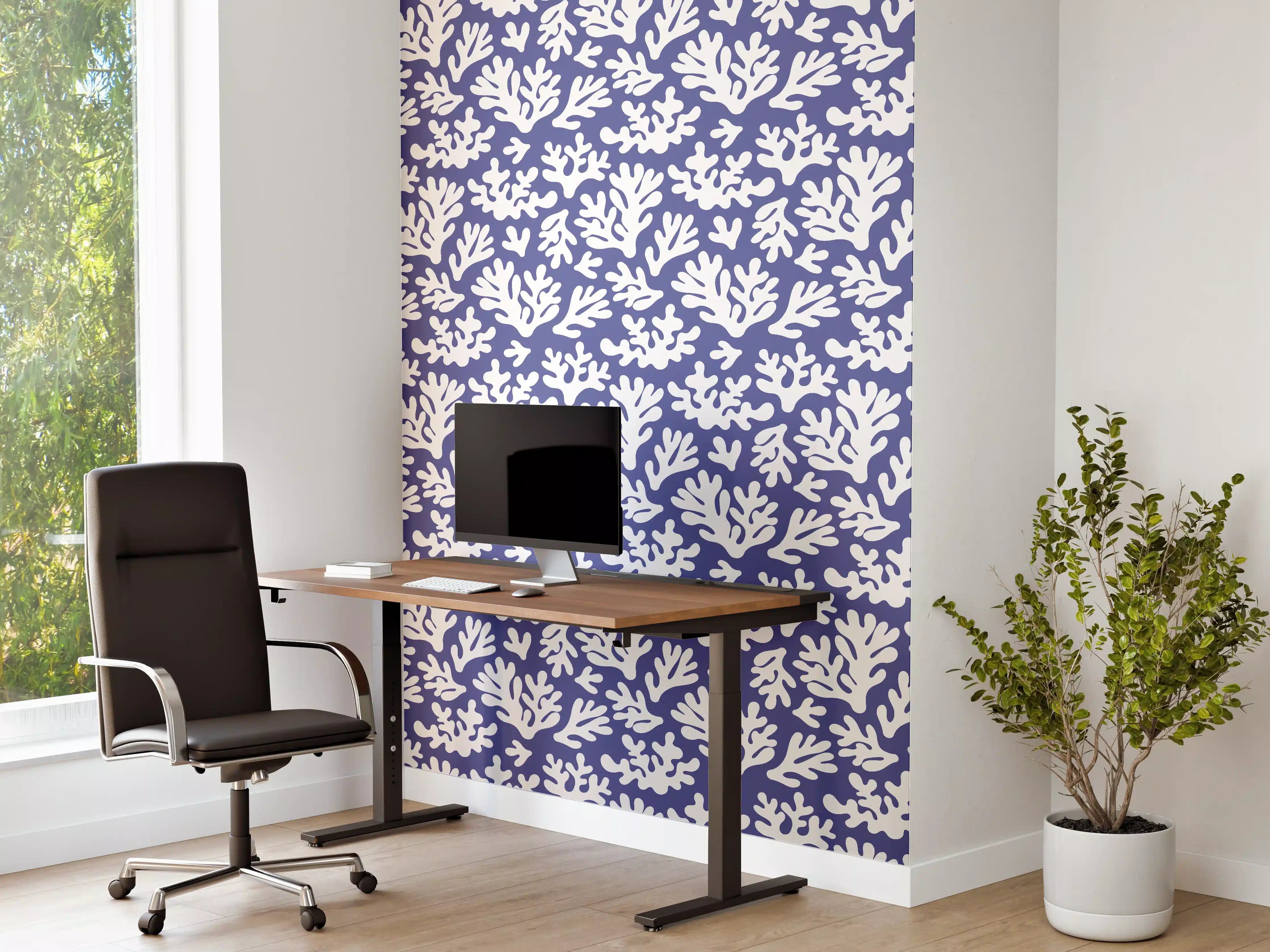 Büro Wandgestaltung - Weiße Korallen auf Blau