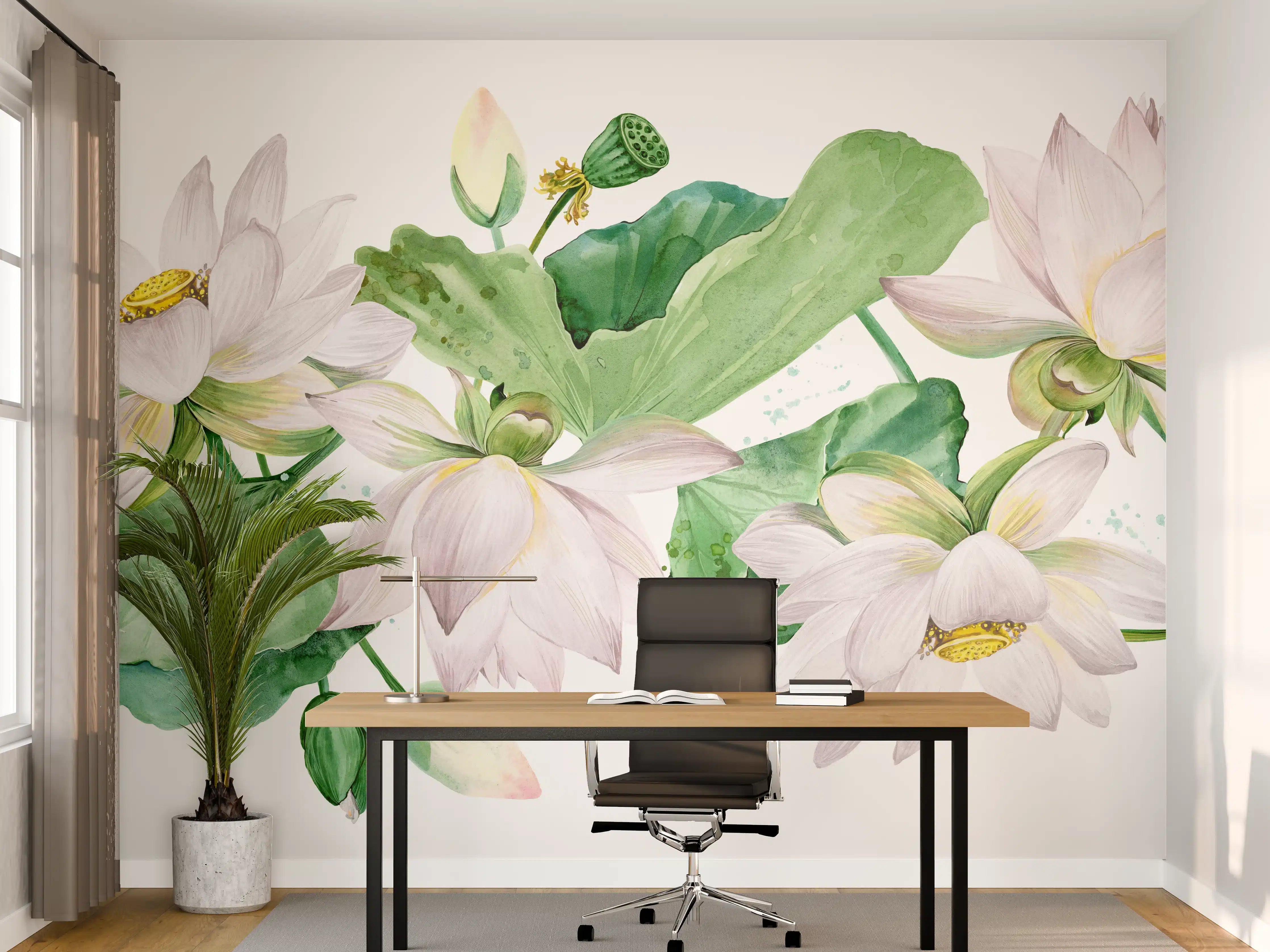Büro Wandgestaltung - Weiße Lotusblumen - nahtlose Muster