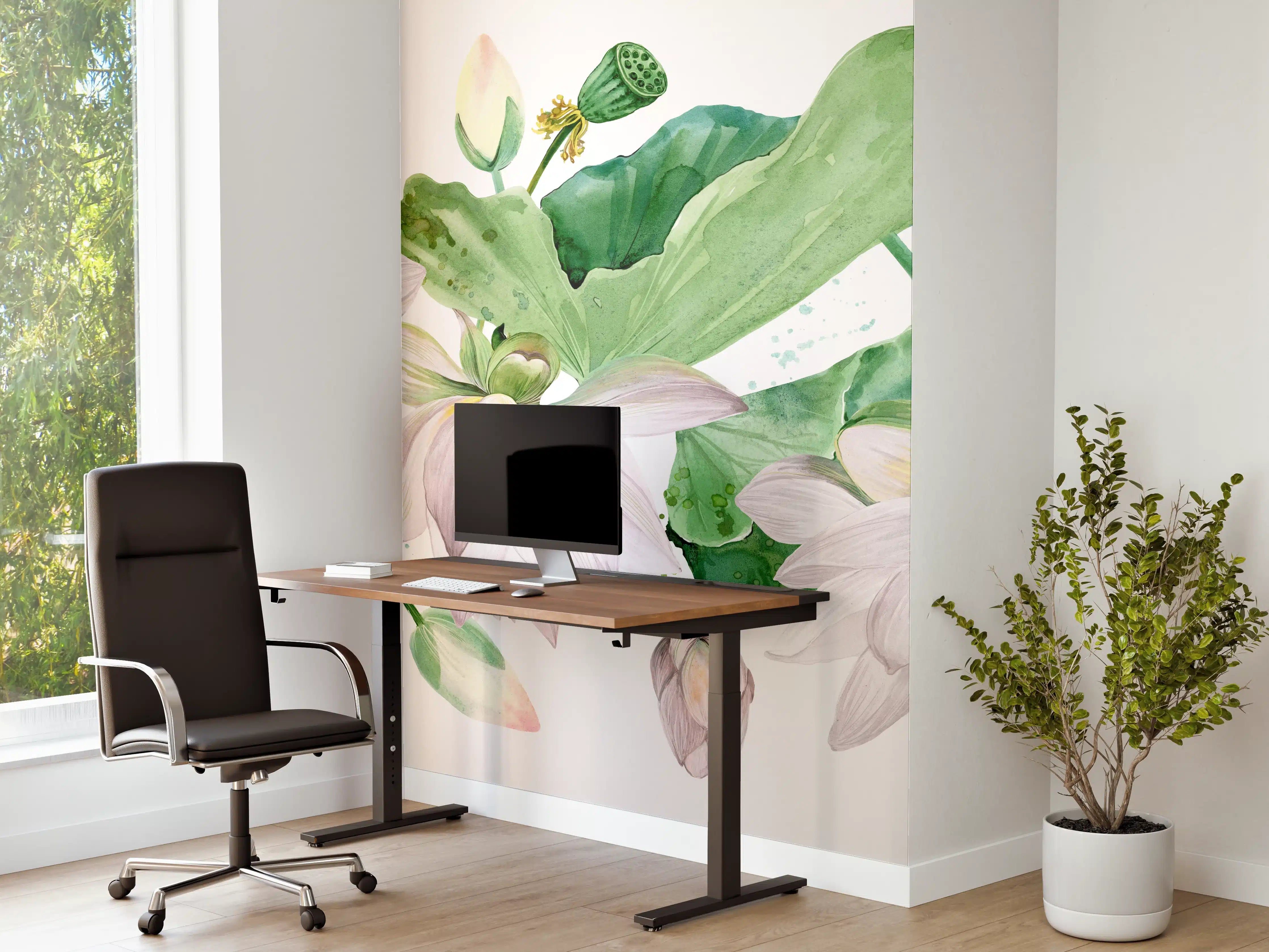 Büro Wandgestaltung - Weiße Lotusblumen - nahtlose Muster