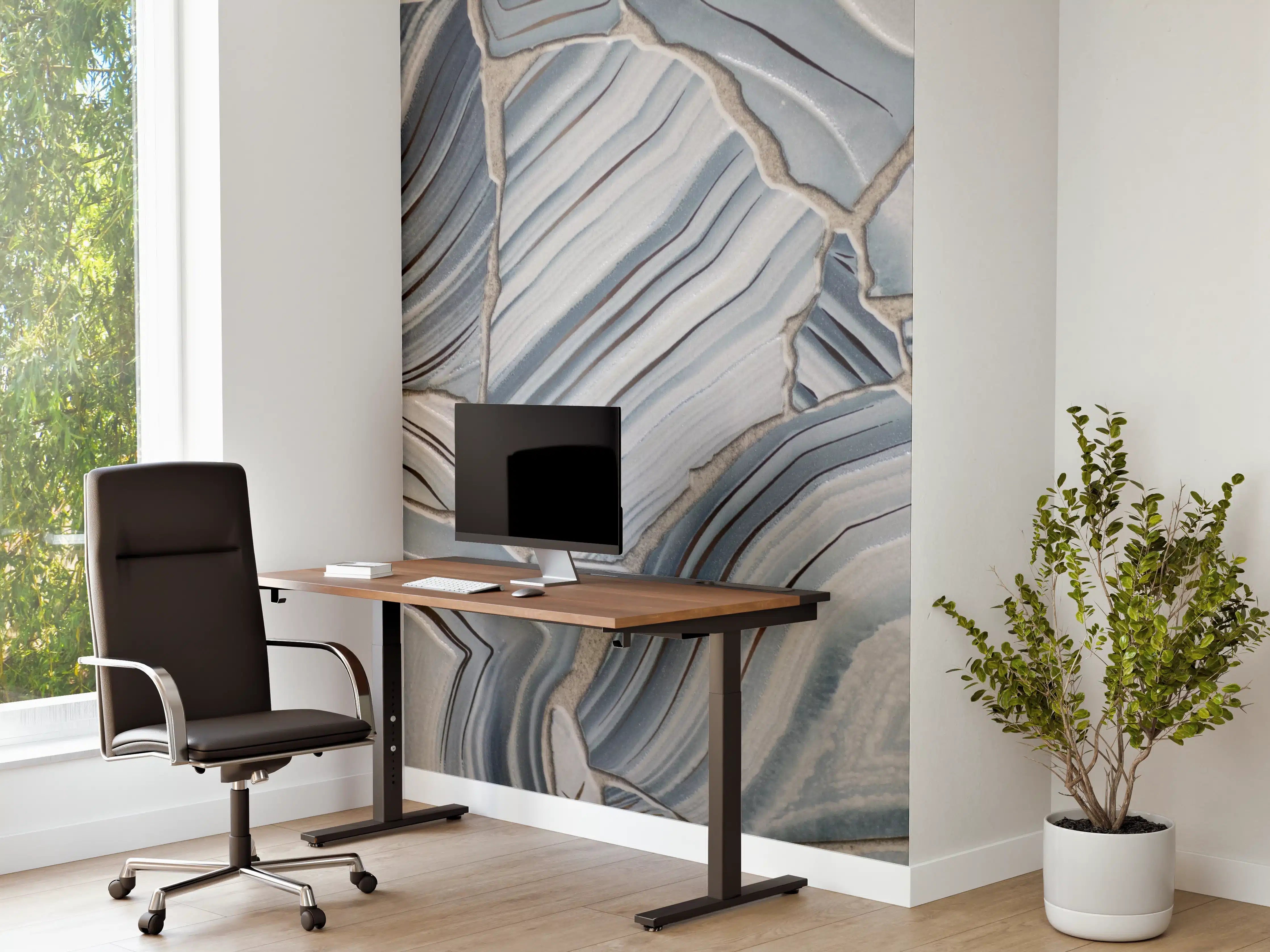 Büro Wandgestaltung - Weiße Marmor-Textur mit blauen Nuancen