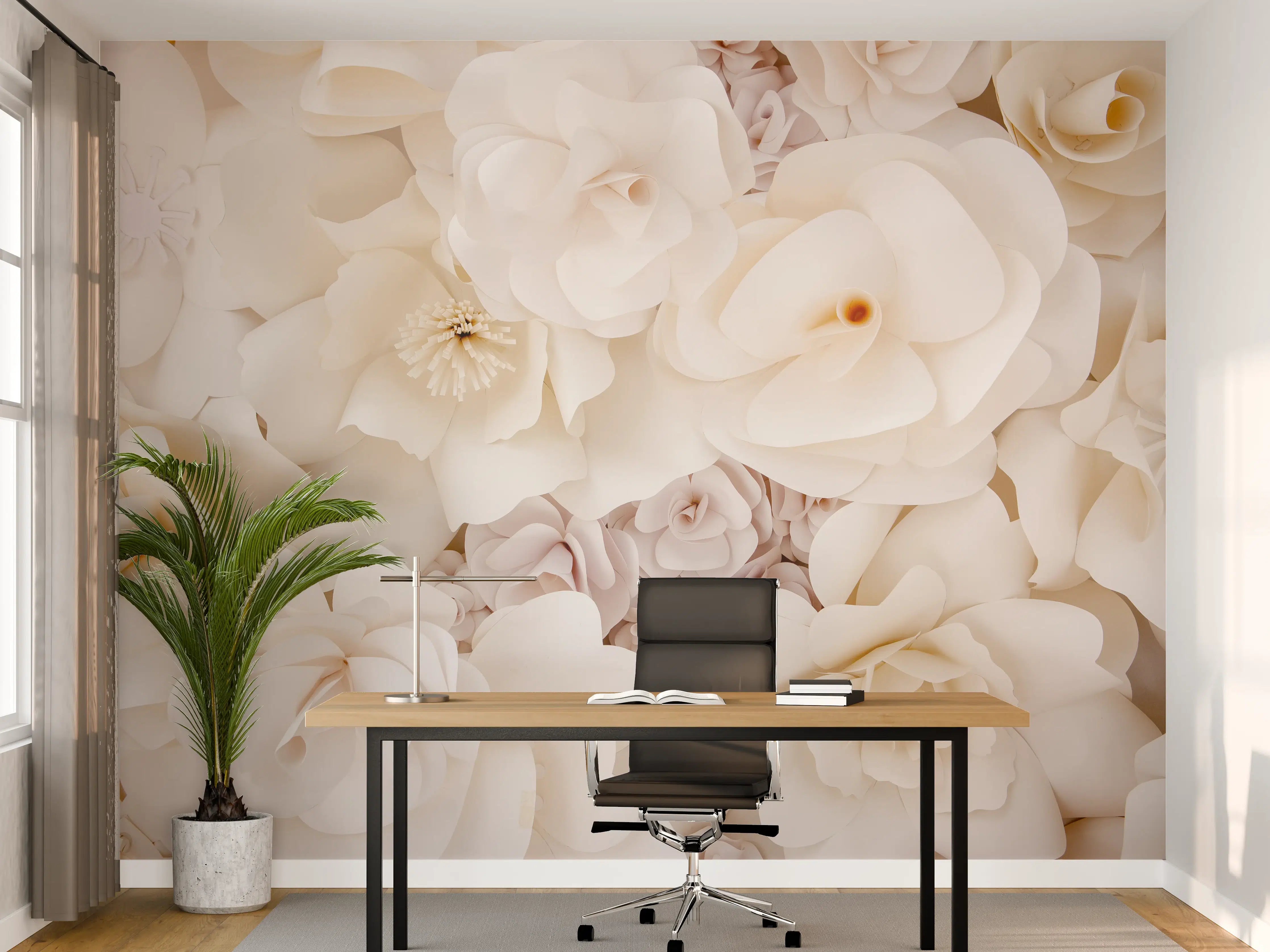 Büro Wandgestaltung - Weiße Papierblumen