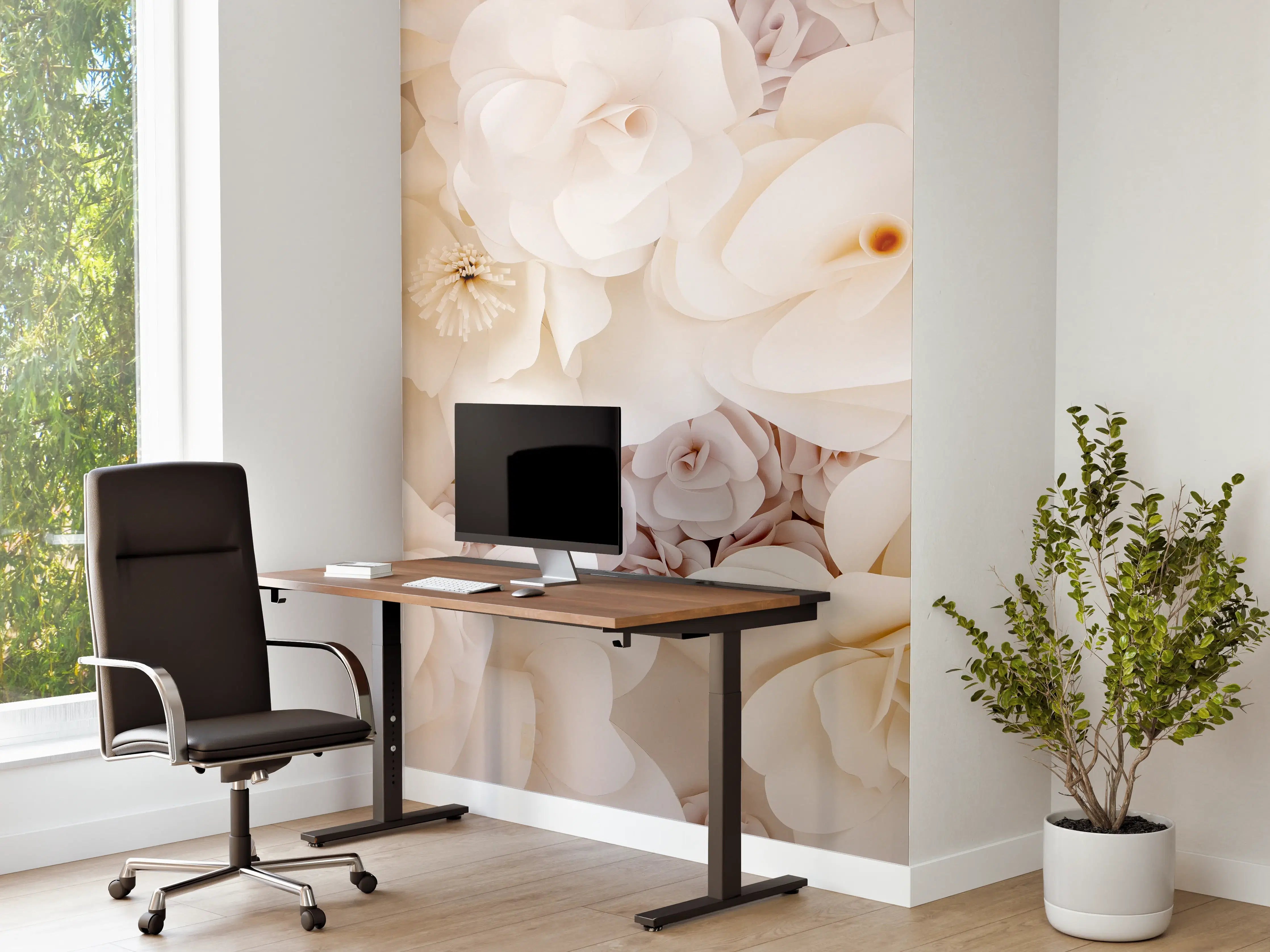 Büro Wandgestaltung - Weiße Papierblumen