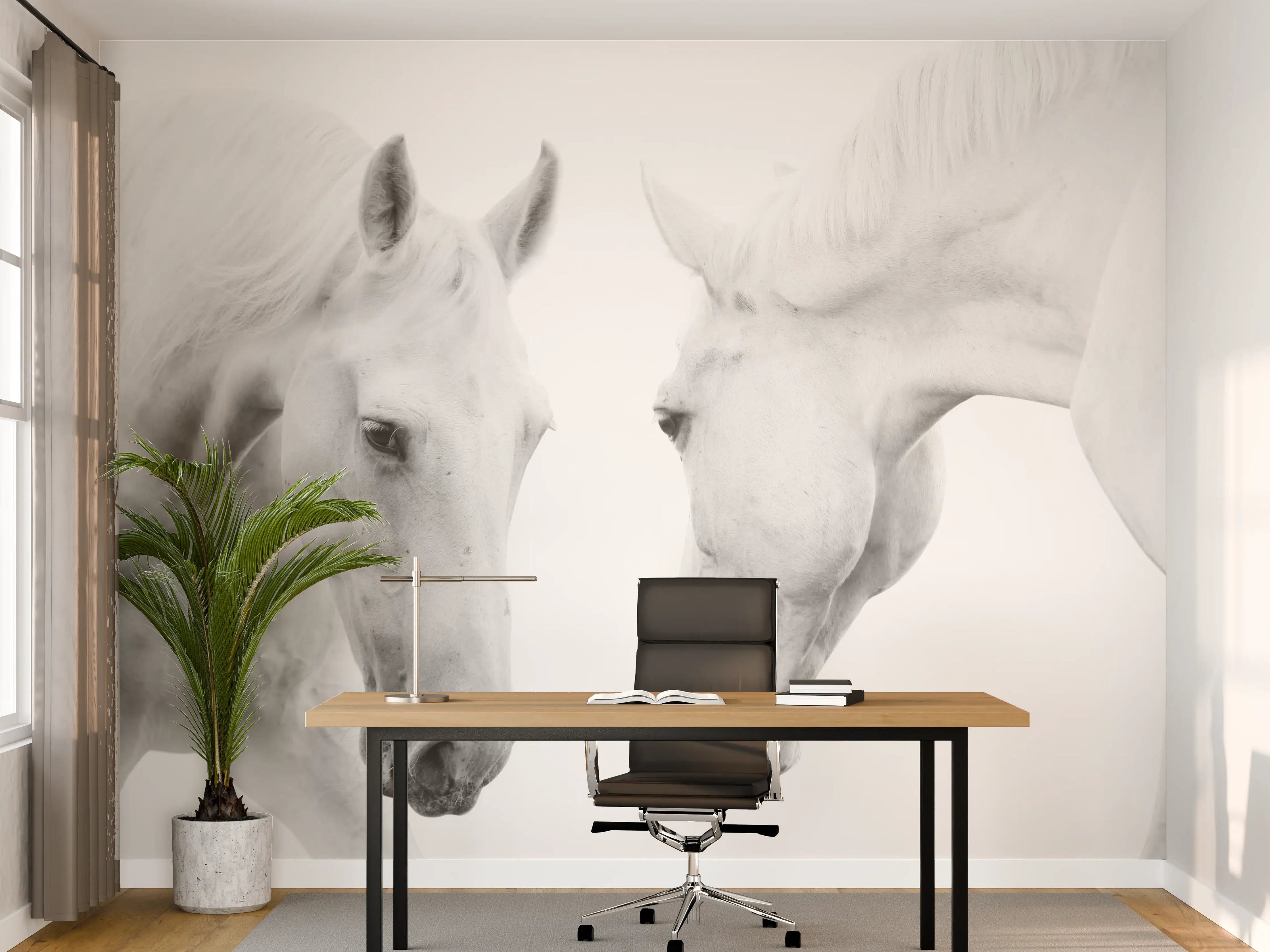 Büro Wandgestaltung - Weiße Pferde in Minimalistischer Szene